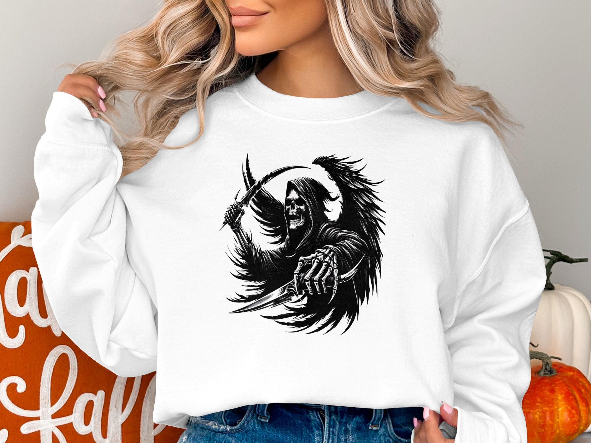 Grim Reaper - Black White Gildan Sweatshirt Commemorative Talisman Unisex Tee Graphic Design