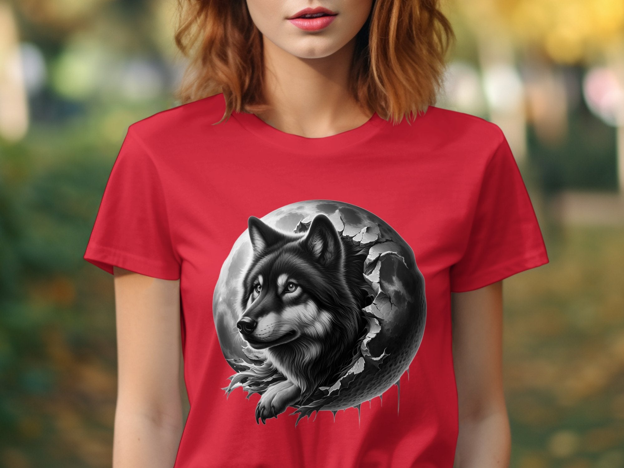 Moon Wolf - Coloured Gildan T-Shirt Realistic Animal Talisman Unisex Mythology Tee Graphic Design