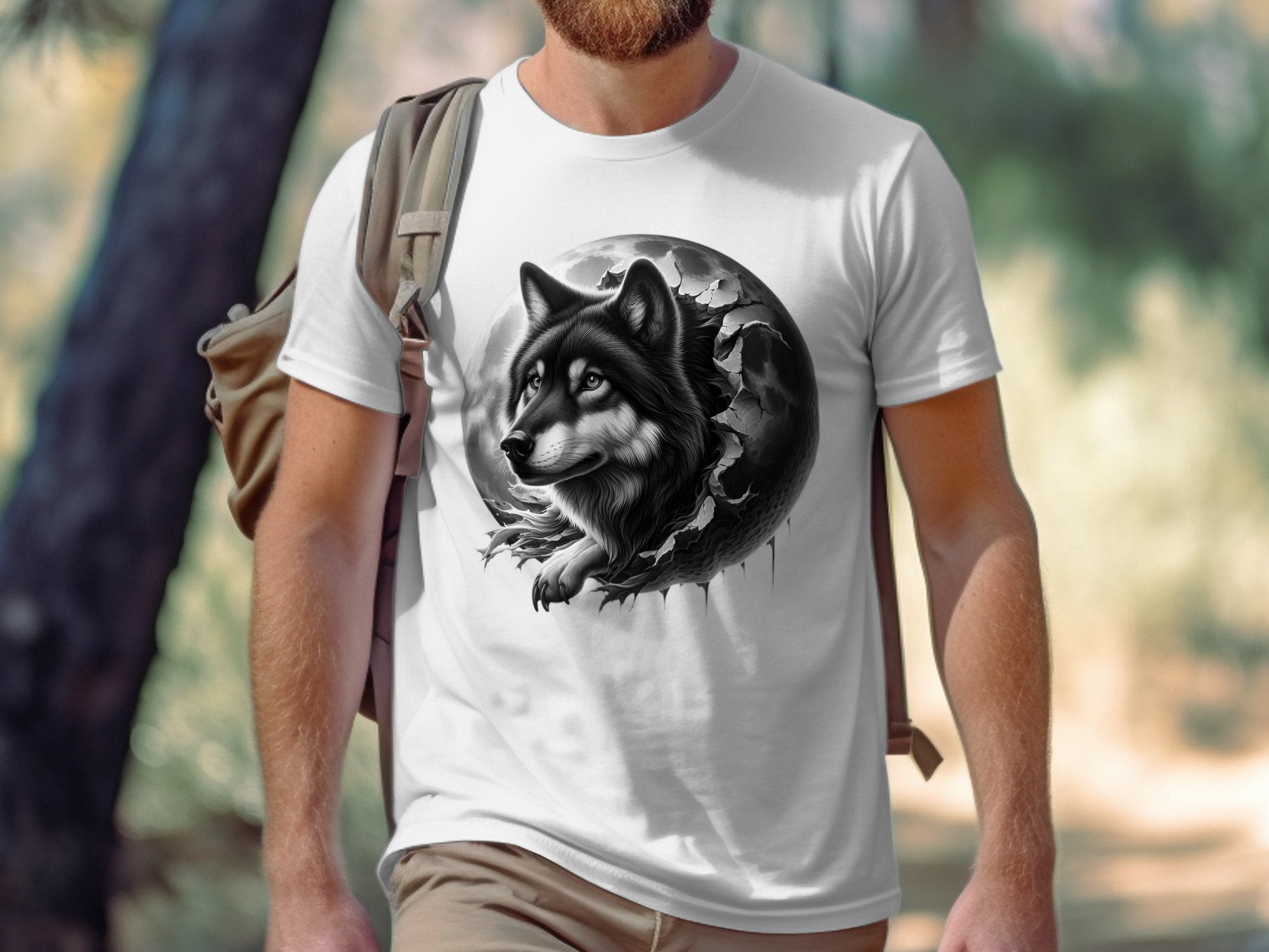 Moon Wolf - Coloured Gildan T-Shirt Realistic Animal Talisman Unisex Mythology Tee Graphic Design