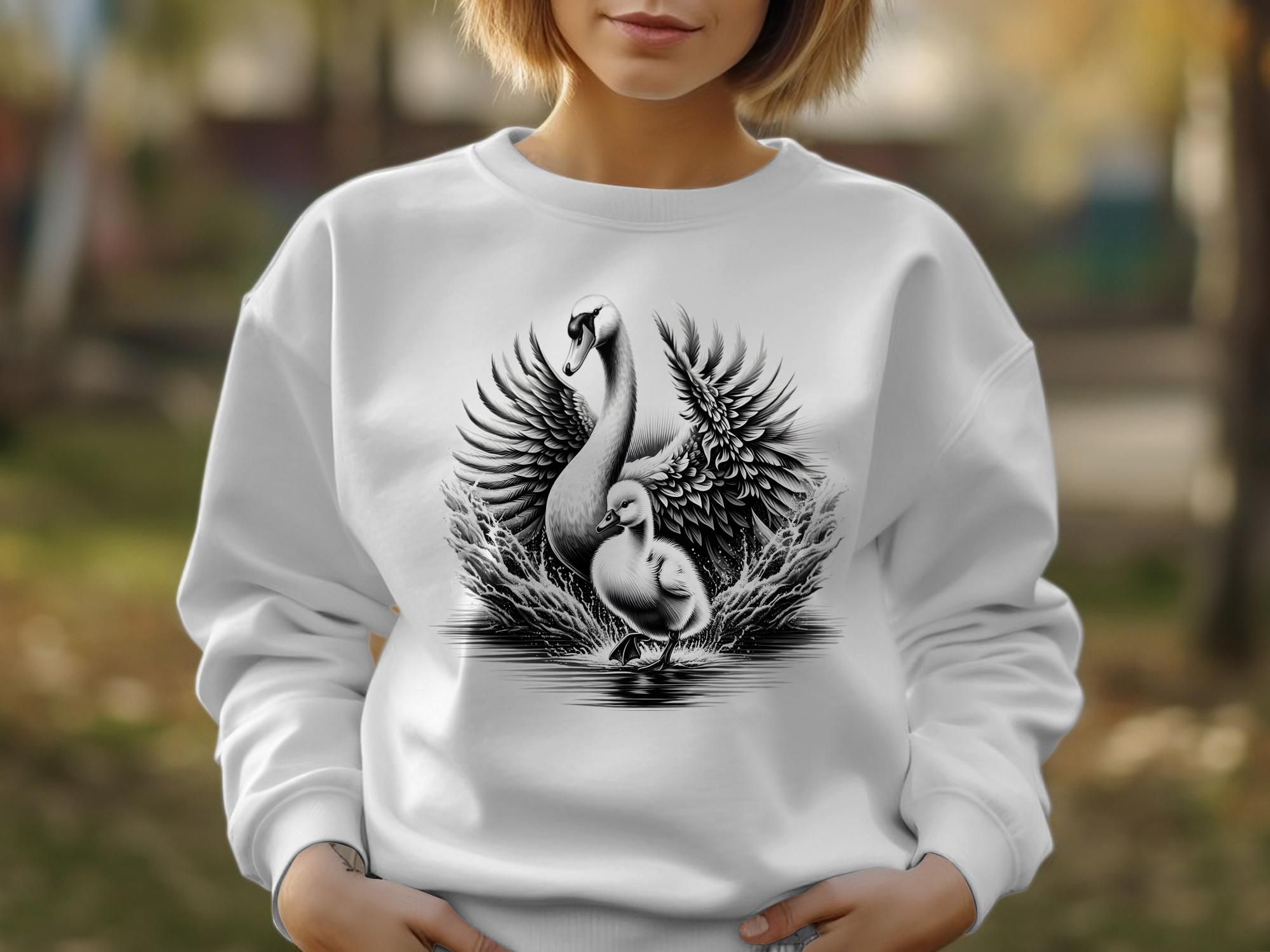 Swan & Cygnet- Black White Gildan Sweatshirt Realistic Family Talisman Unisex Tee Graphic Design