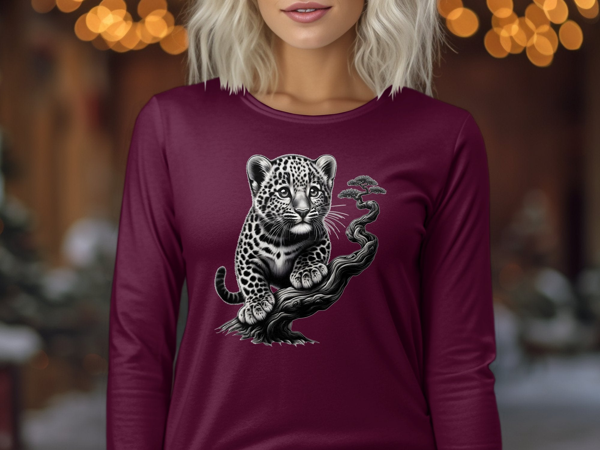 Leopard Bonsai - Coloured Gildan Long Sleeve Realistic Animal Talisman Unisex Cute Tee Graphic Design