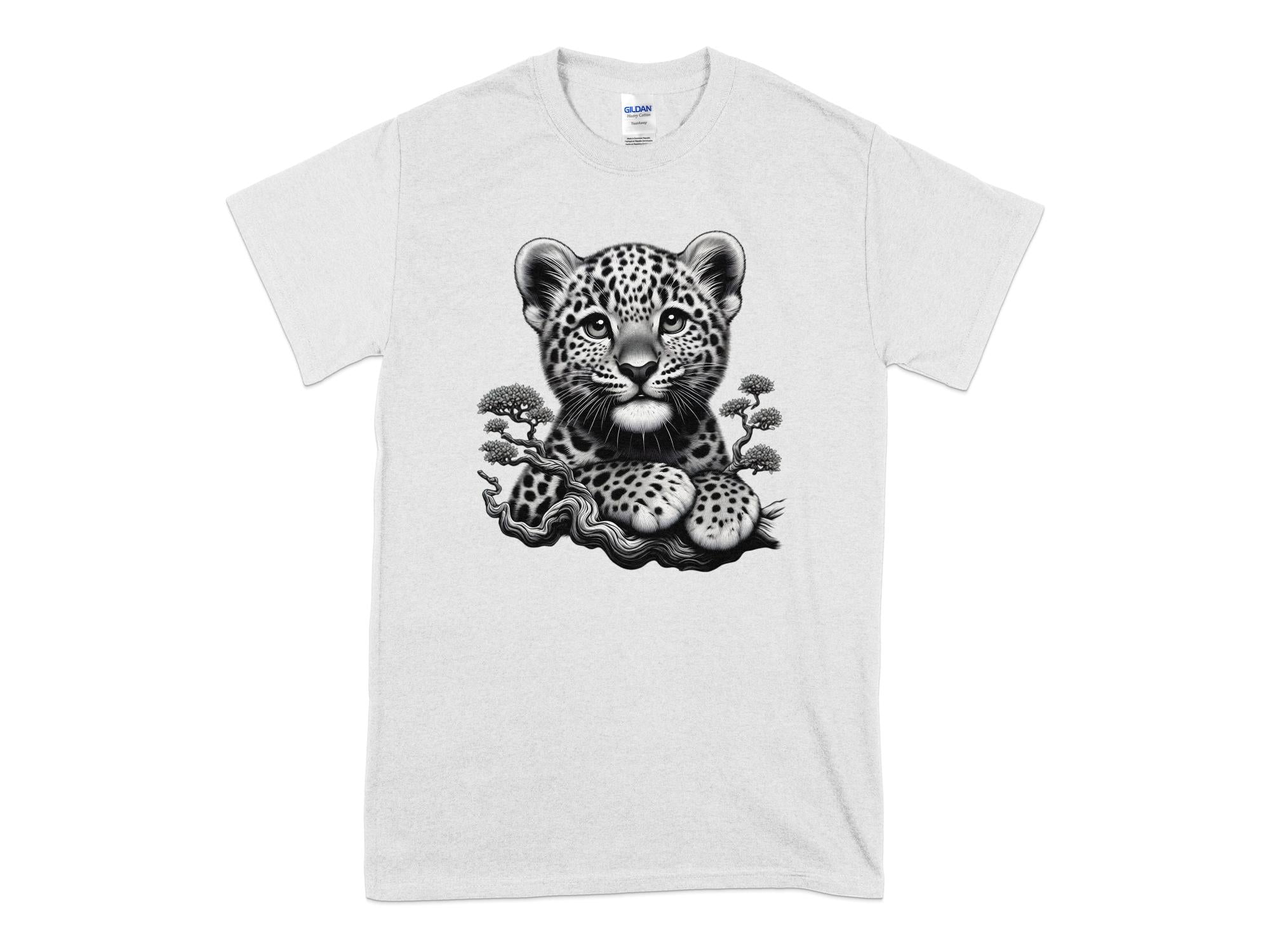 Leopard Bonsai - Coloured Gildan T-Shirt Realistic Animal Talisman Unisex Cute Tee Graphic Design