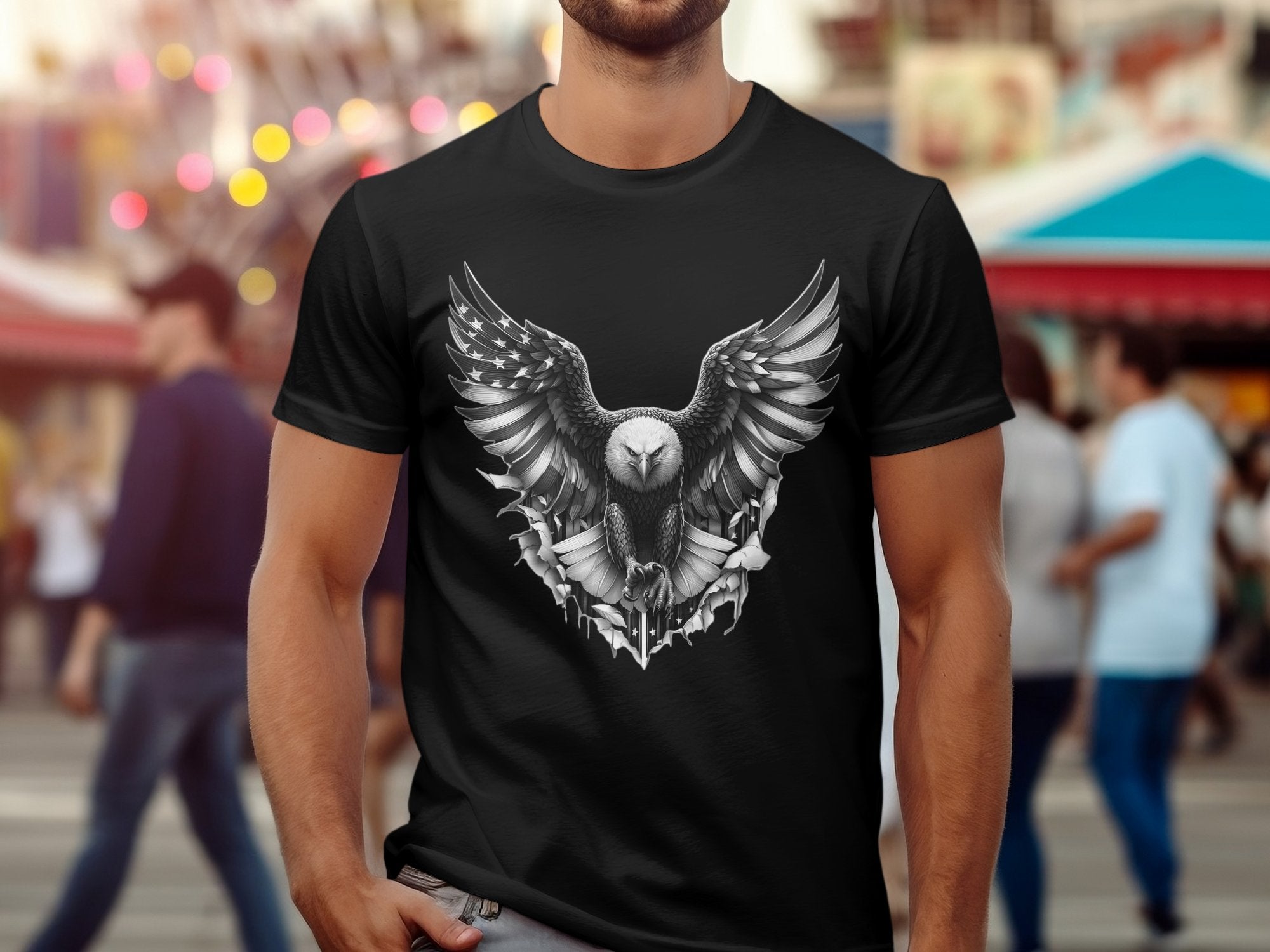 Eagle Patriot - Coloured Gildan T-Shirt Realistic Animal Talisman Unisex Tee Graphic Design