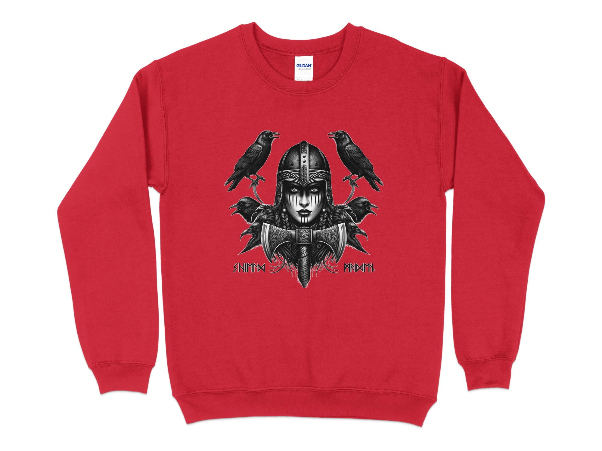 Viking Shield Maiden - Coloured Gildan Sweatshirt Realistic Norse Talisman Men Women Unisex Valhalla Tee Graphic Design