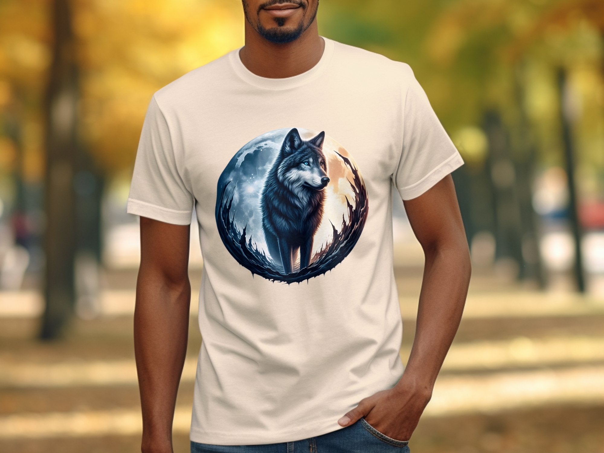 Moon Wolf - T-Shirt Realistic Full Colour Animal Talisman Unisex Mythology Tee Gildan Graphic Design