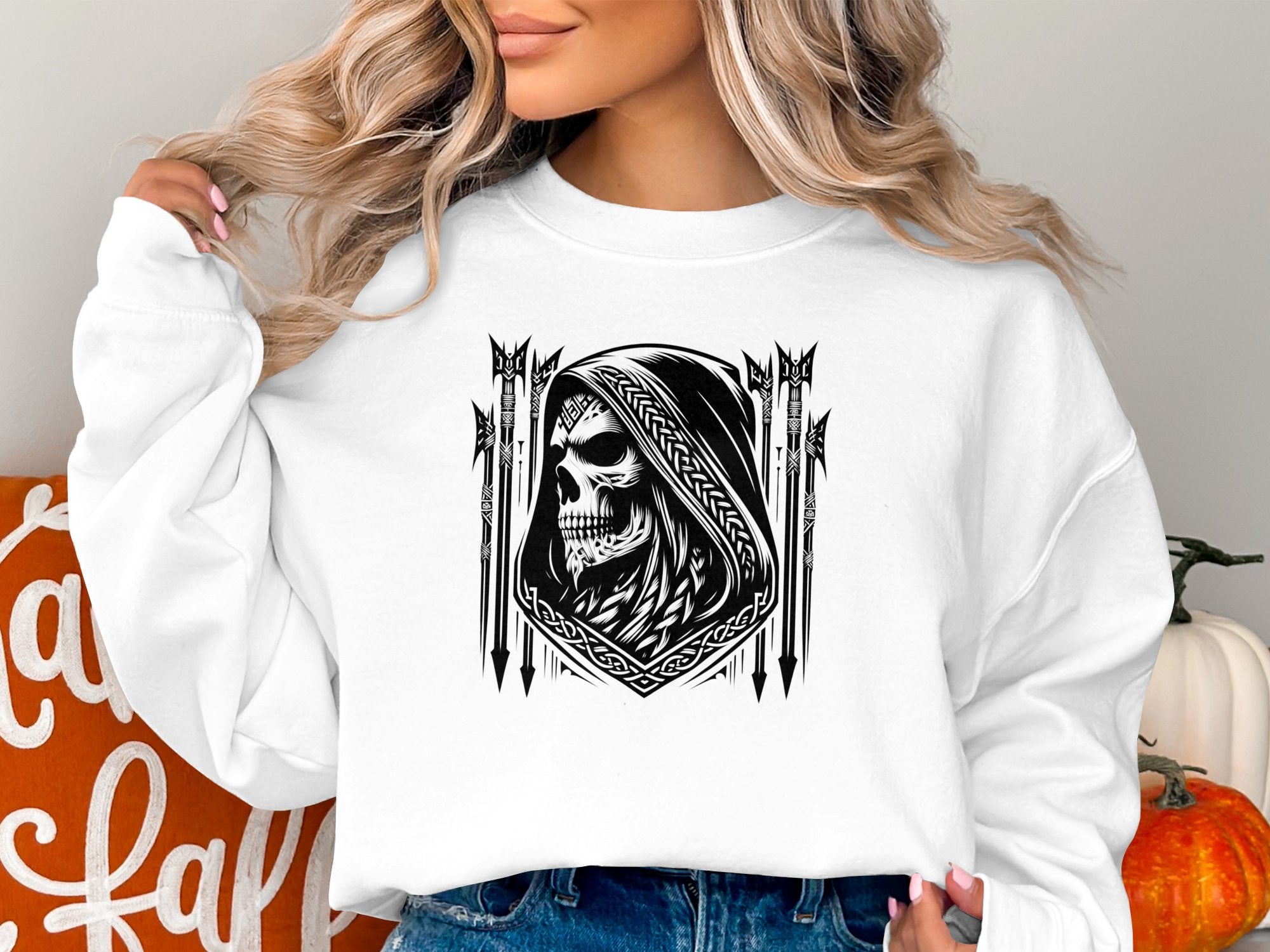 Grim Reaper - Black White Gildan Sweatshirt Commemorative Talisman Unisex Tee Graphic Design