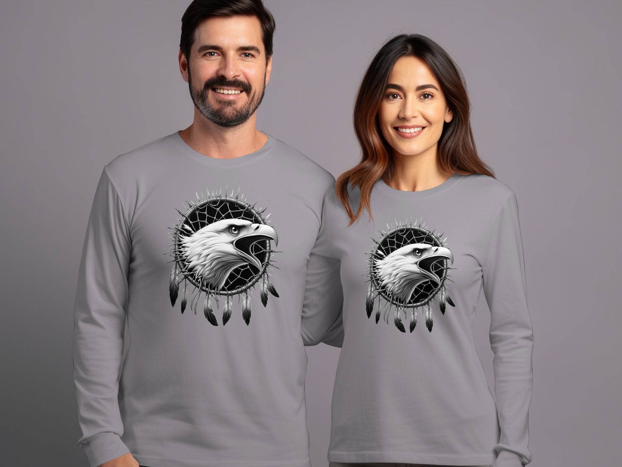 Dreamcatcher Eagle - Coloured Gildan Long Sleeve Realistic Native American Talisman Unisex Mythology Tee Graphic Design