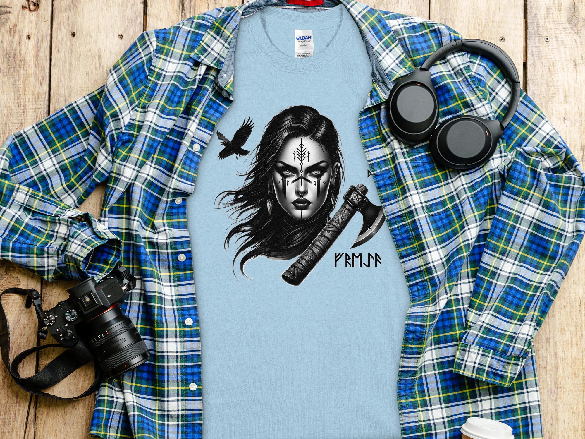 Viking Shield Maiden - Coloured Gildan T Shirt Realistic Norse Talisman Men Women Unisex Valhalla Tee Graphic Design