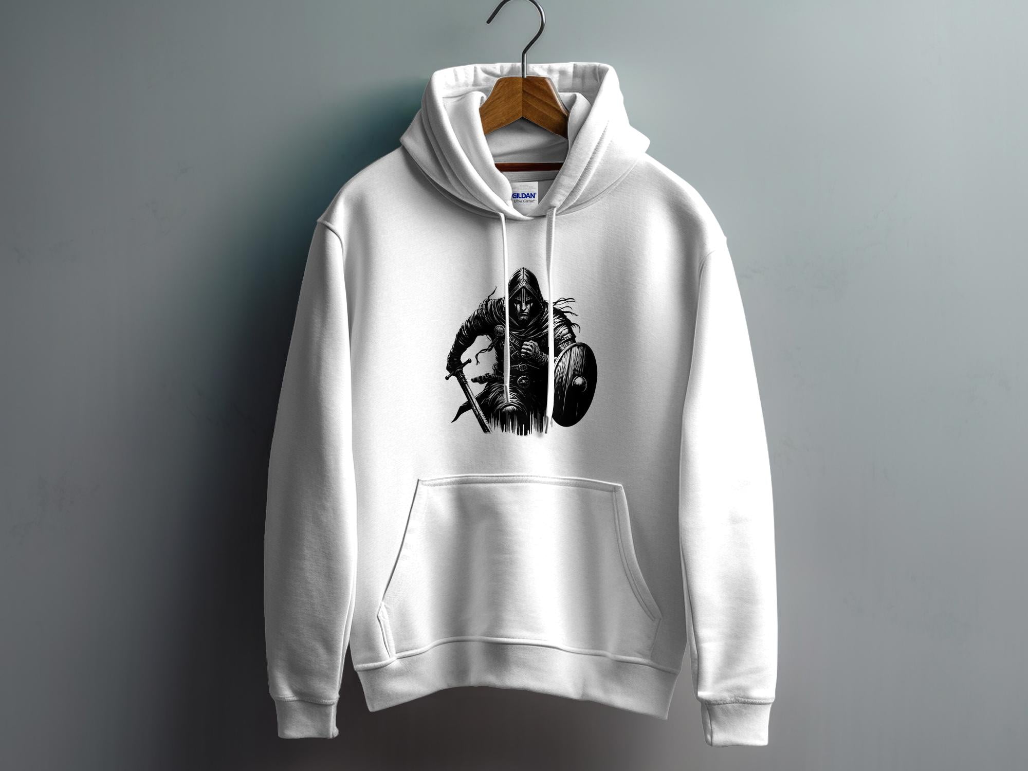 Viking Soldier - Coloured Gildan Hoodie White Norse Talisman Men Women Unisex Valhalla Tee