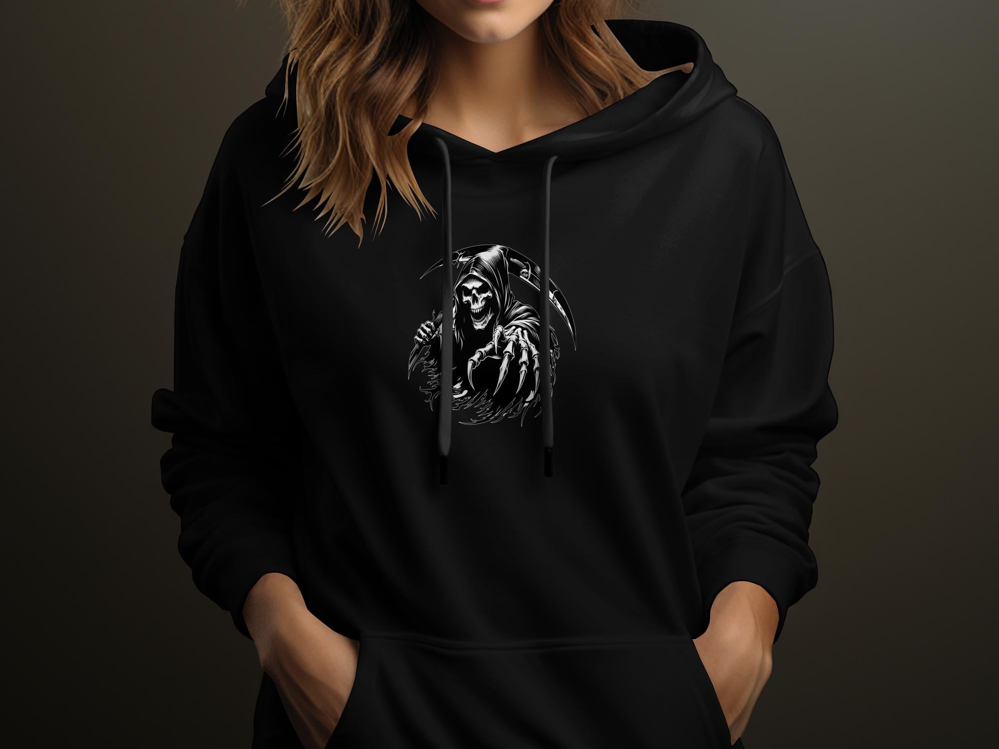 Grim Reaper - Black White Gildan Hoodie Commemorative Talisman Unisex Tee Graphic Design