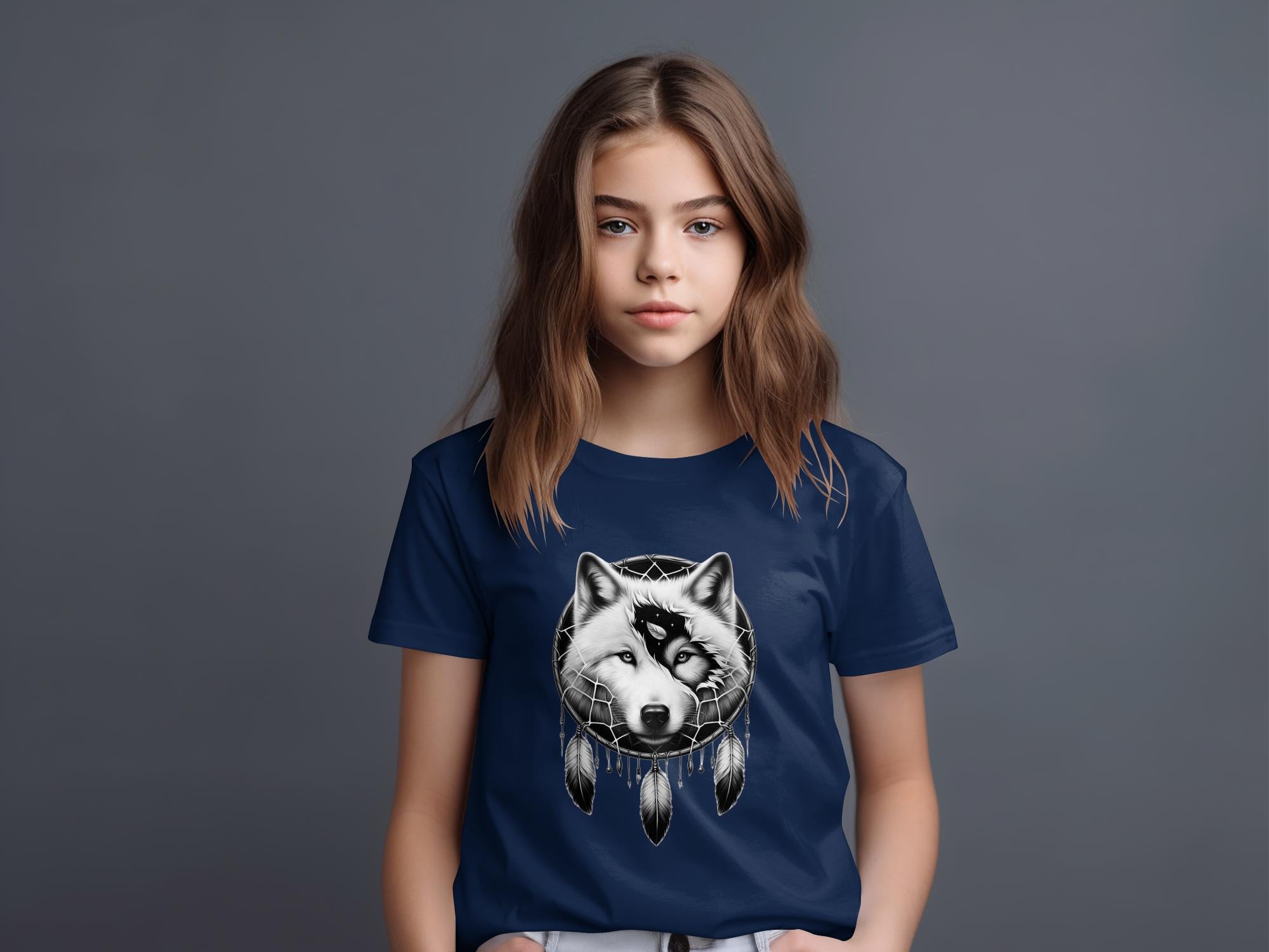 Dreamcatcher Wolf - Coloured Gildan Kids T-Shirt Realistic Native American Talisman Unisex Mythology Tee Graphic Design