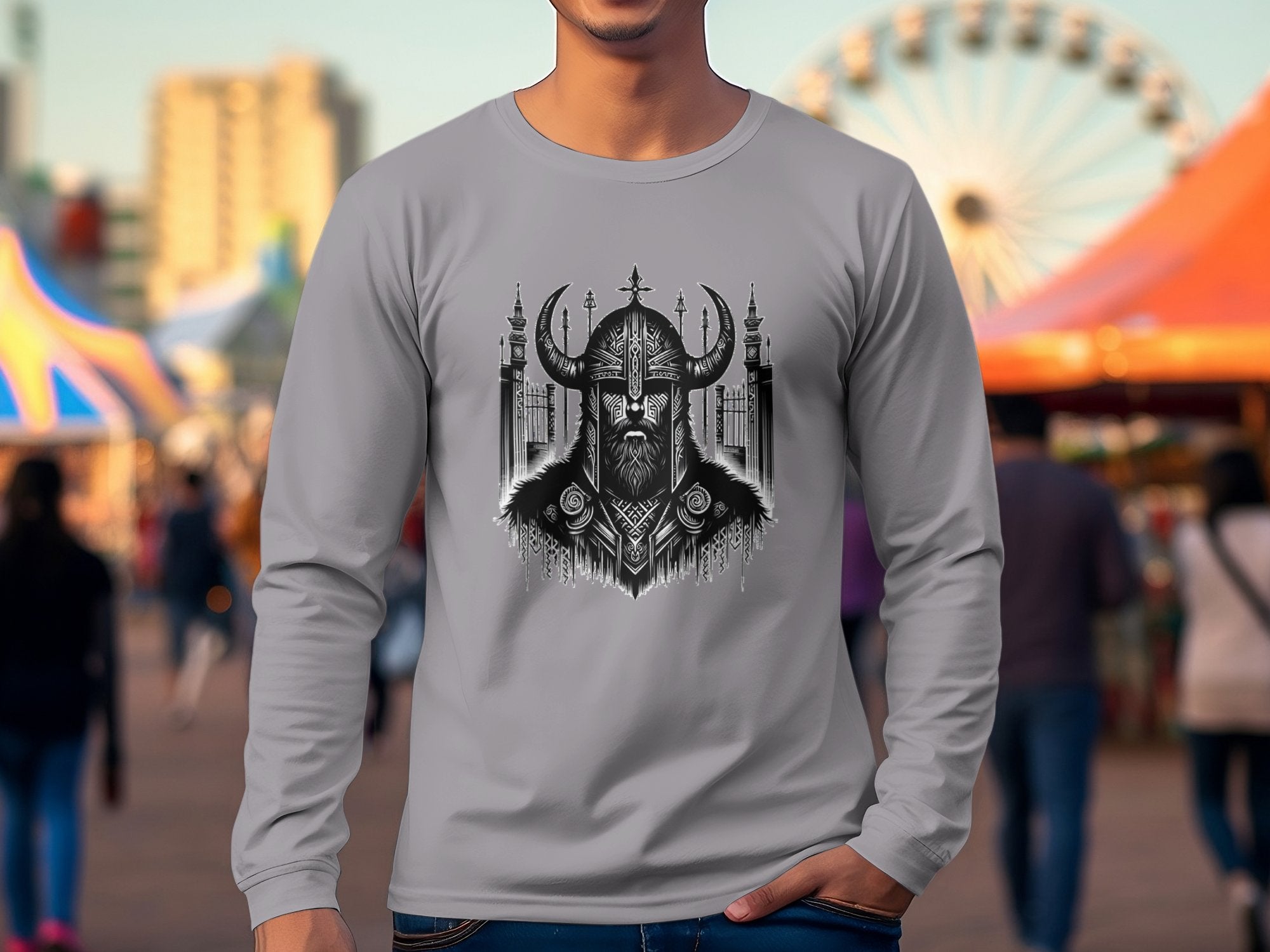 Viking Resolve - Coloured Gildan Long Sleeve Realistic Norse Talisman Men Women Unisex Valhalla Tee Graphic Design