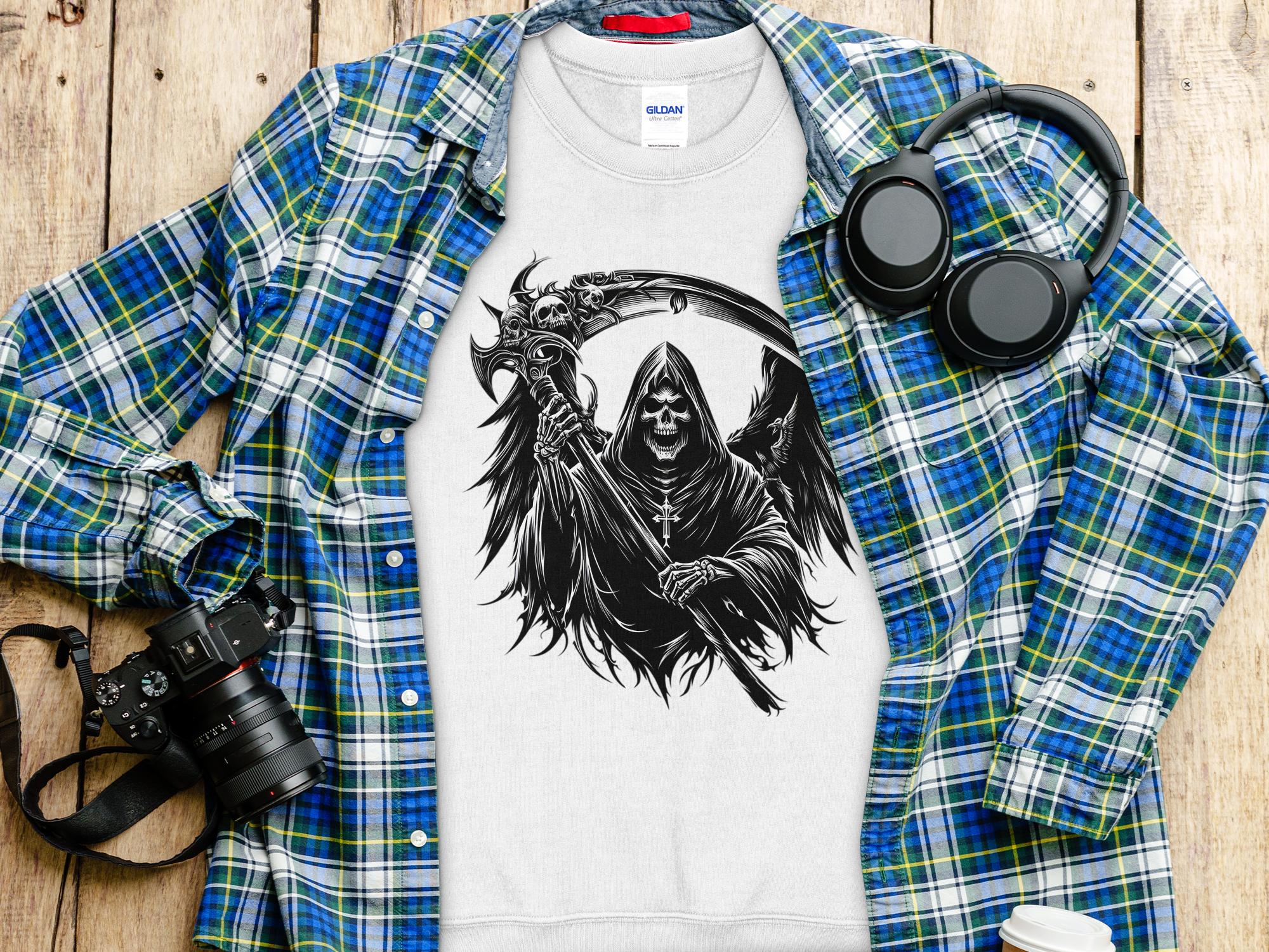 Grim Reaper - Black White Gildan Sweatshirt Commemorative Talisman Unisex Tee Graphic Design