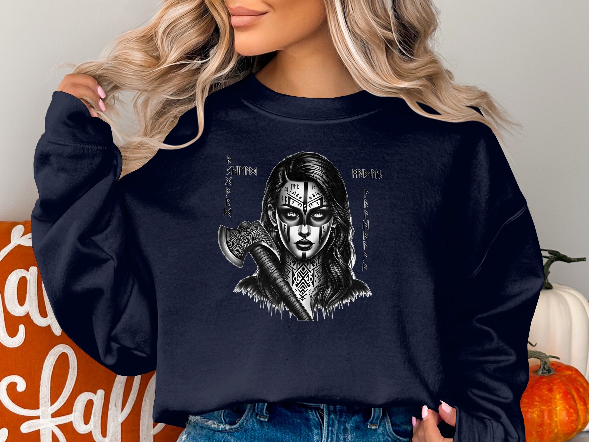 Viking Shield Maiden - Coloured Gildan Sweatshirt Realistic Norse Talisman Men Women Unisex Valhalla Tee Graphic Design