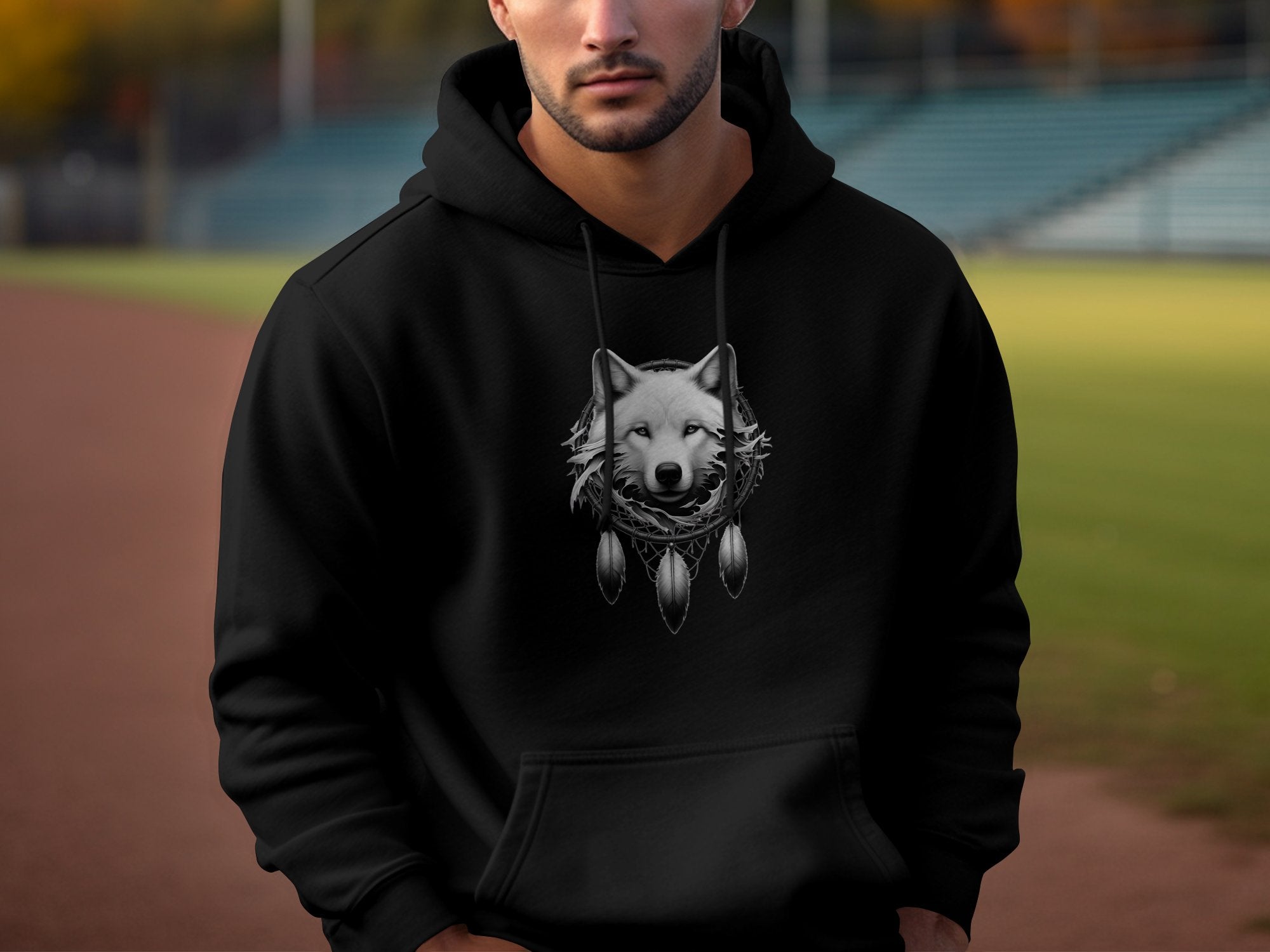 Dreamcatcher Wolf - Coloured Gildan Hoodie Realistic Native American Talisman Unisex Mythology Tee Graphic Design