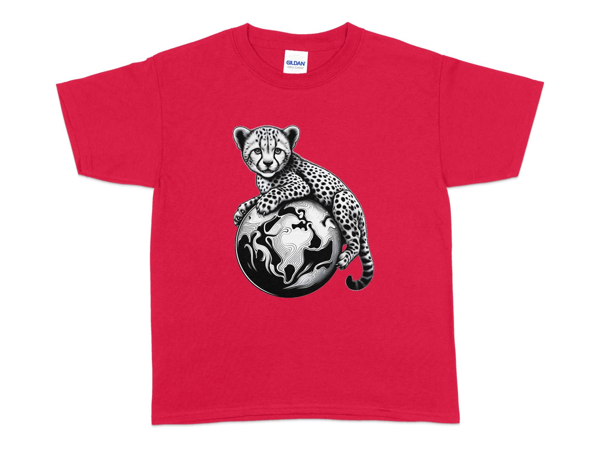 Cheetah World - Coloured Gildan Kids T-Shirt Realistic Animal Talisman Unisex Cute Tee Graphic Design