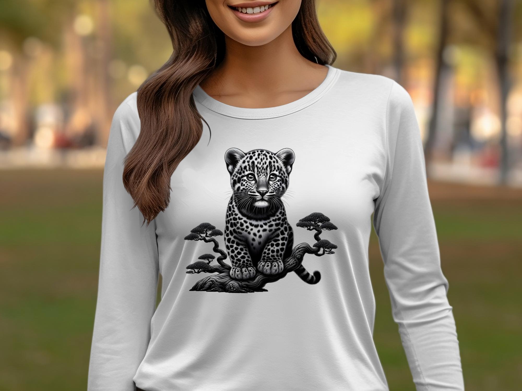 Leopard Bonsai - Coloured Gildan Long Sleeve Realistic Animal Talisman Unisex Cute Tee Graphic Design