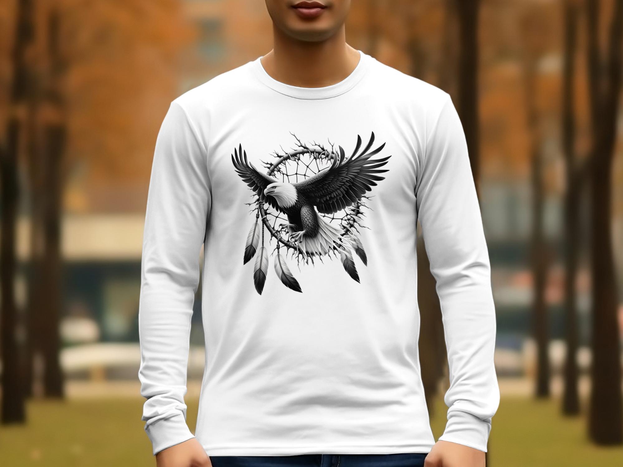 Dreamcatcher Eagle - Coloured Gildan Long Sleeve Realistic Native American Talisman Unisex Mythology Tee Graphic Design