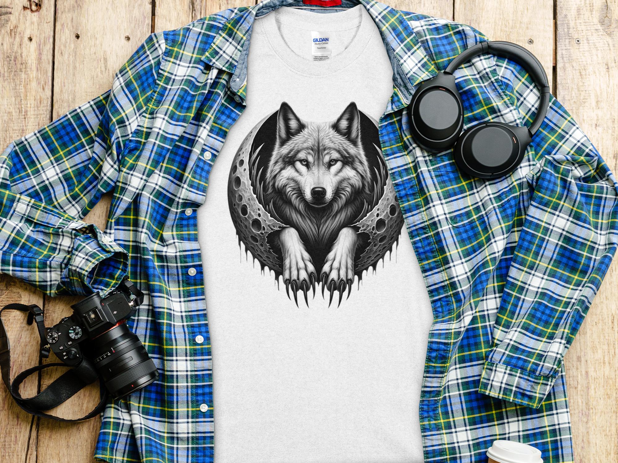 Moon Wolf - Coloured Gildan T-Shirt Realistic Animal Talisman Unisex Mythology Tee Graphic Design