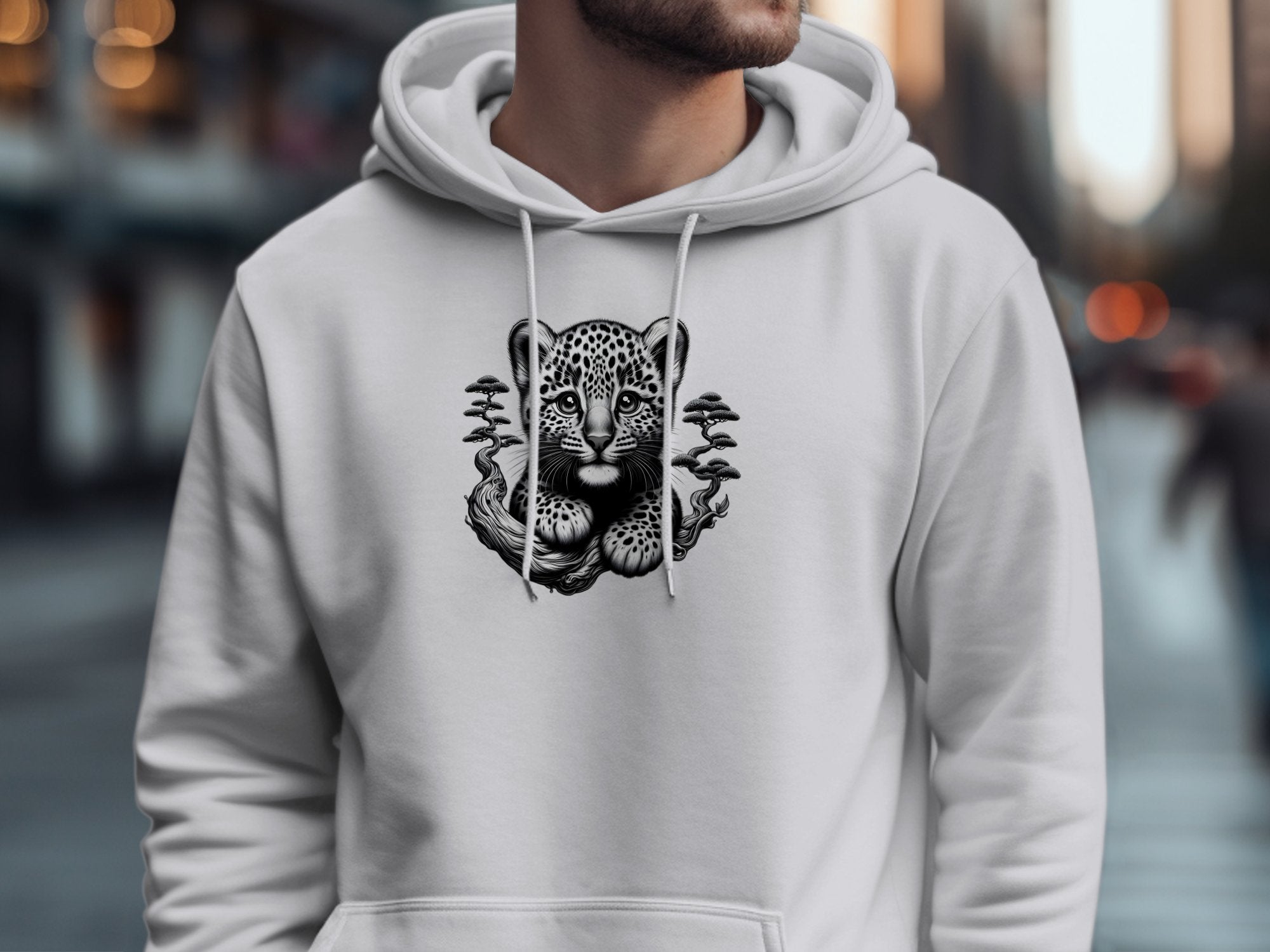 Leopard Bonsai - Coloured Gildan Hoodie Realistic Animal Talisman Unisex Cute Tee Graphic Design