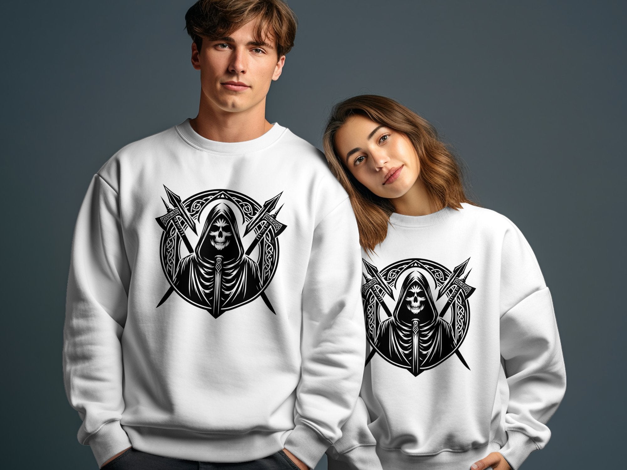 Grim Reaper - Black White Gildan Sweatshirt Commemorative Talisman Unisex Tee Graphic Design