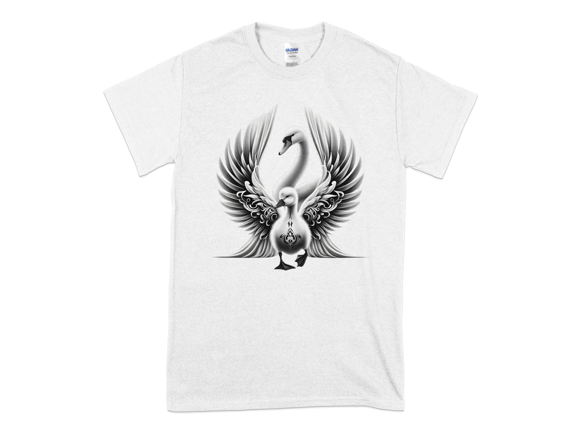 Swan & Cygnet- Black White Gildan T-Shirt Realistic Family Talisman Unisex Tee Graphic Design