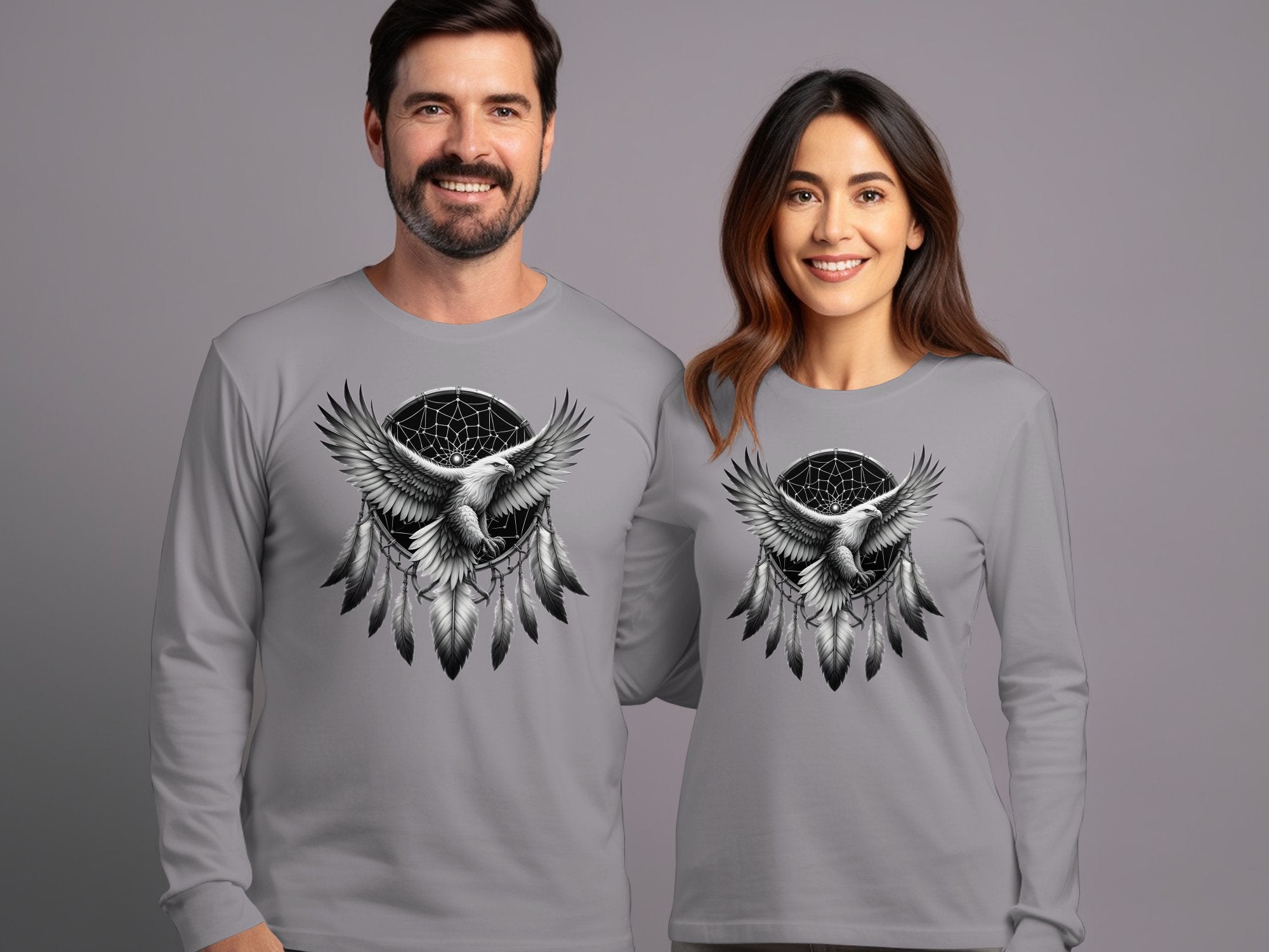 Dreamcatcher Eagle - Coloured Gildan Long Sleeve Realistic Native American Talisman Unisex Mythology Tee Graphic Design