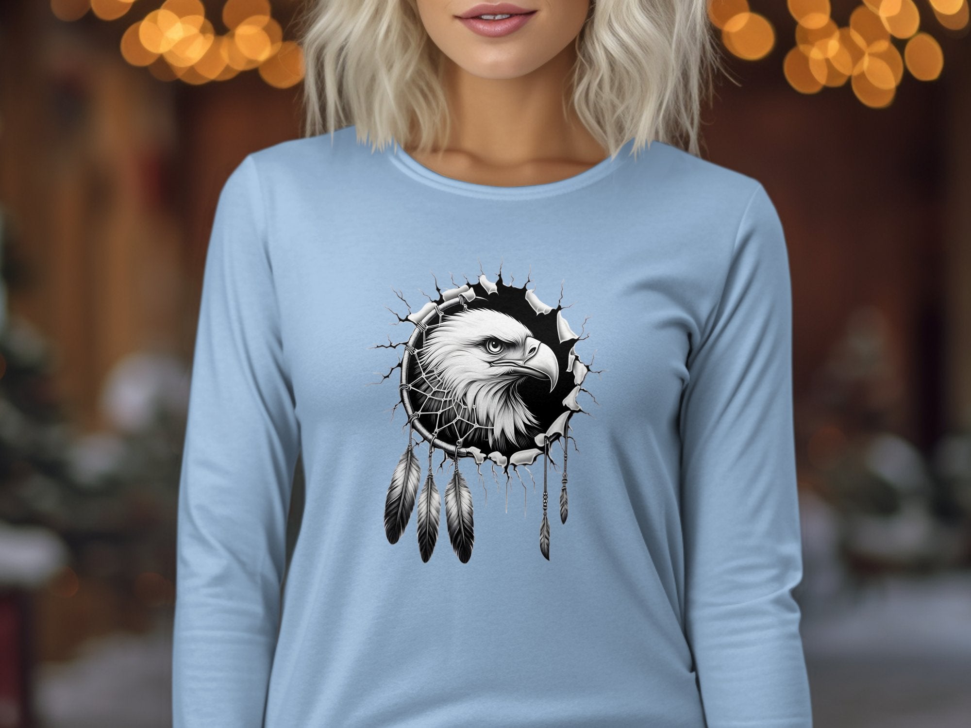 Dreamcatcher Eagle - Coloured Gildan Long Sleeve Realistic Native American Talisman Unisex Mythology Tee Graphic Design