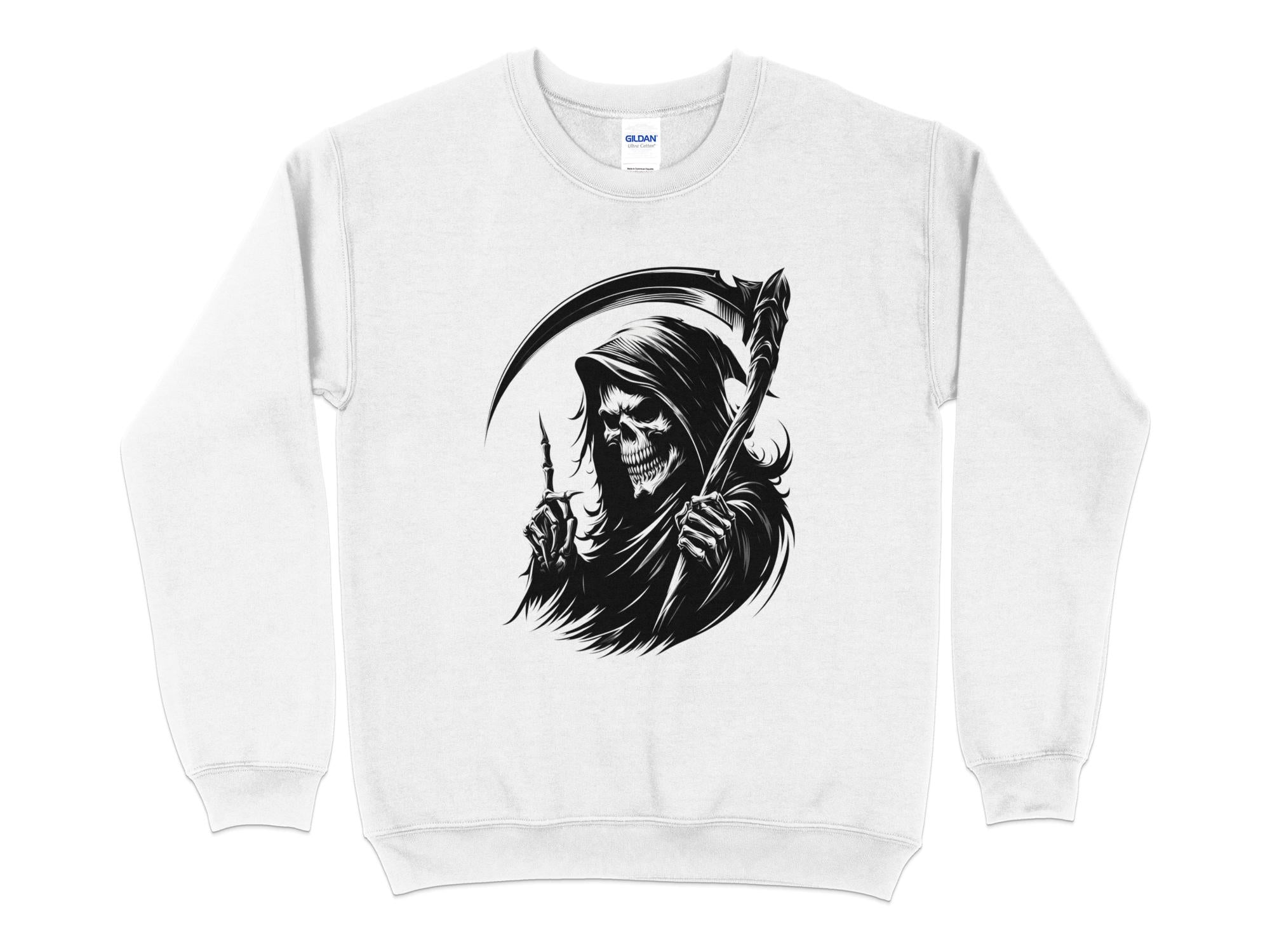 Grim Reaper - Black White Gildan Sweatshirt Commemorative Talisman Unisex Tee Graphic Design