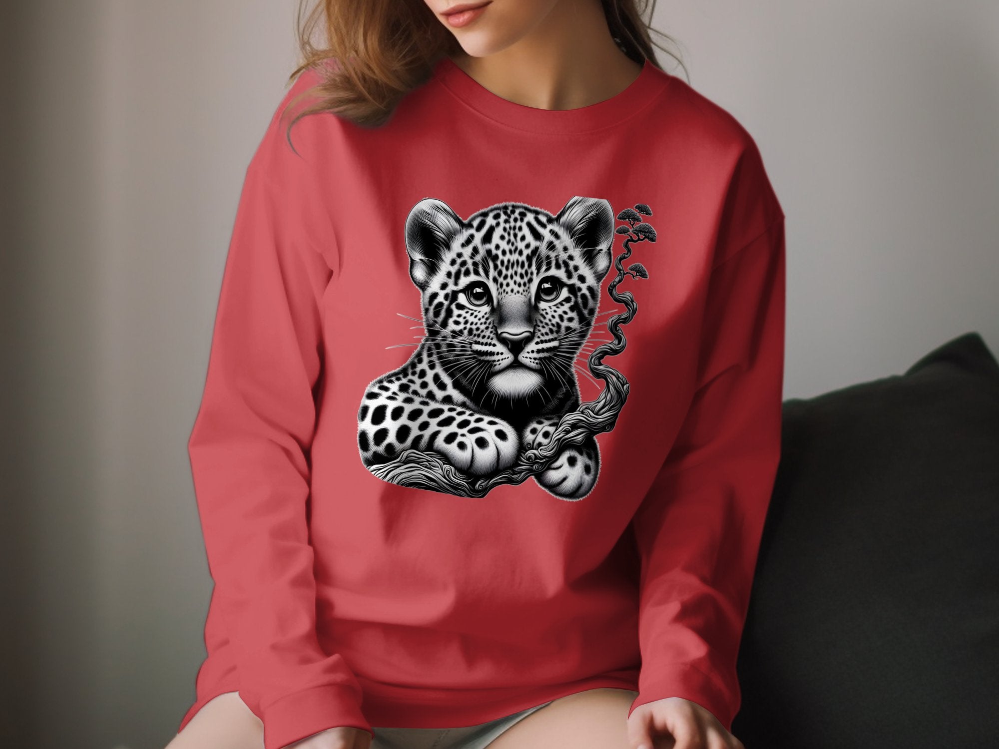 Leopard Bonsai - Coloured Gildan Long Sleeve Realistic Animal Talisman Unisex Cute Tee Graphic Design