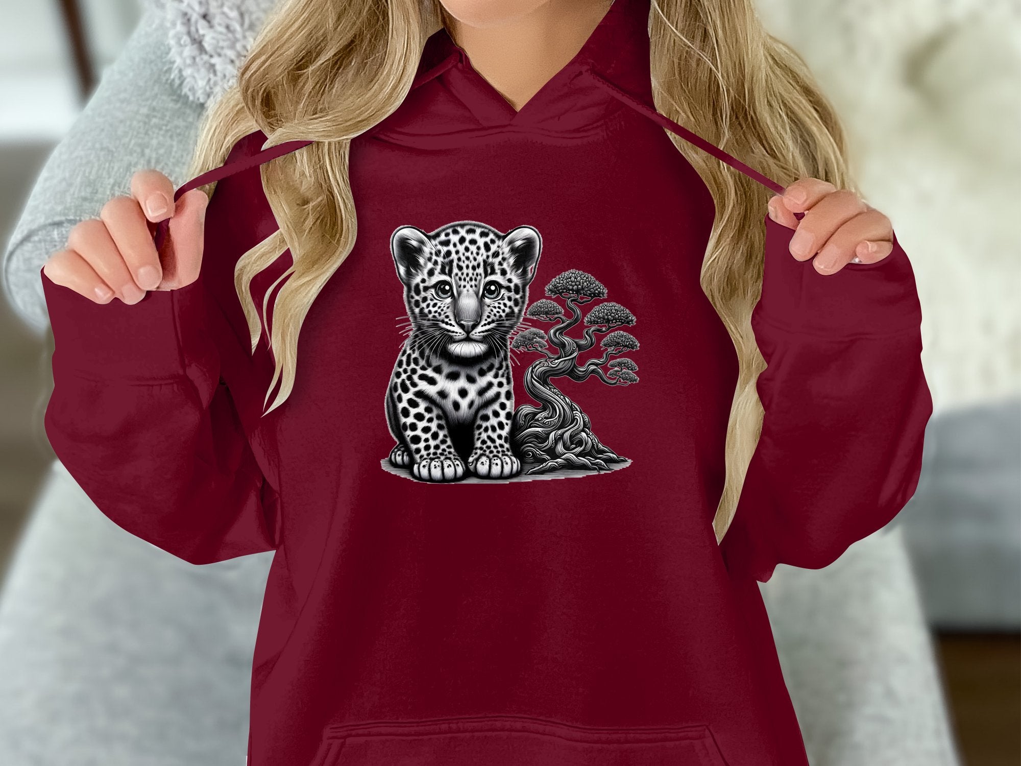 Leopard Bonsai - Coloured Gildan Hoodie Realistic Animal Talisman Unisex Cute Tee Graphic Design