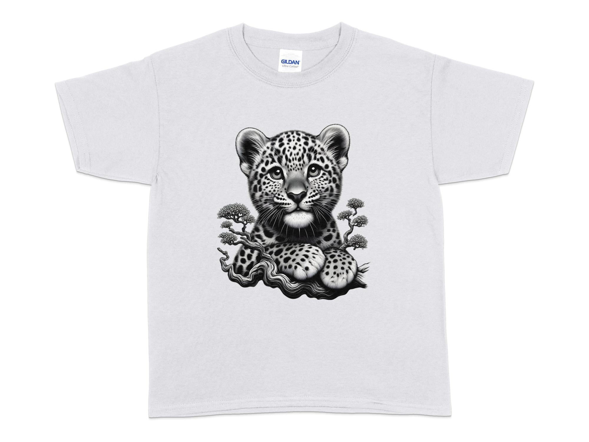 Leopard Bonsai - Coloured Gildan Kids T-Shirt Realistic Animal Talisman Unisex Cute Tee Graphic Design