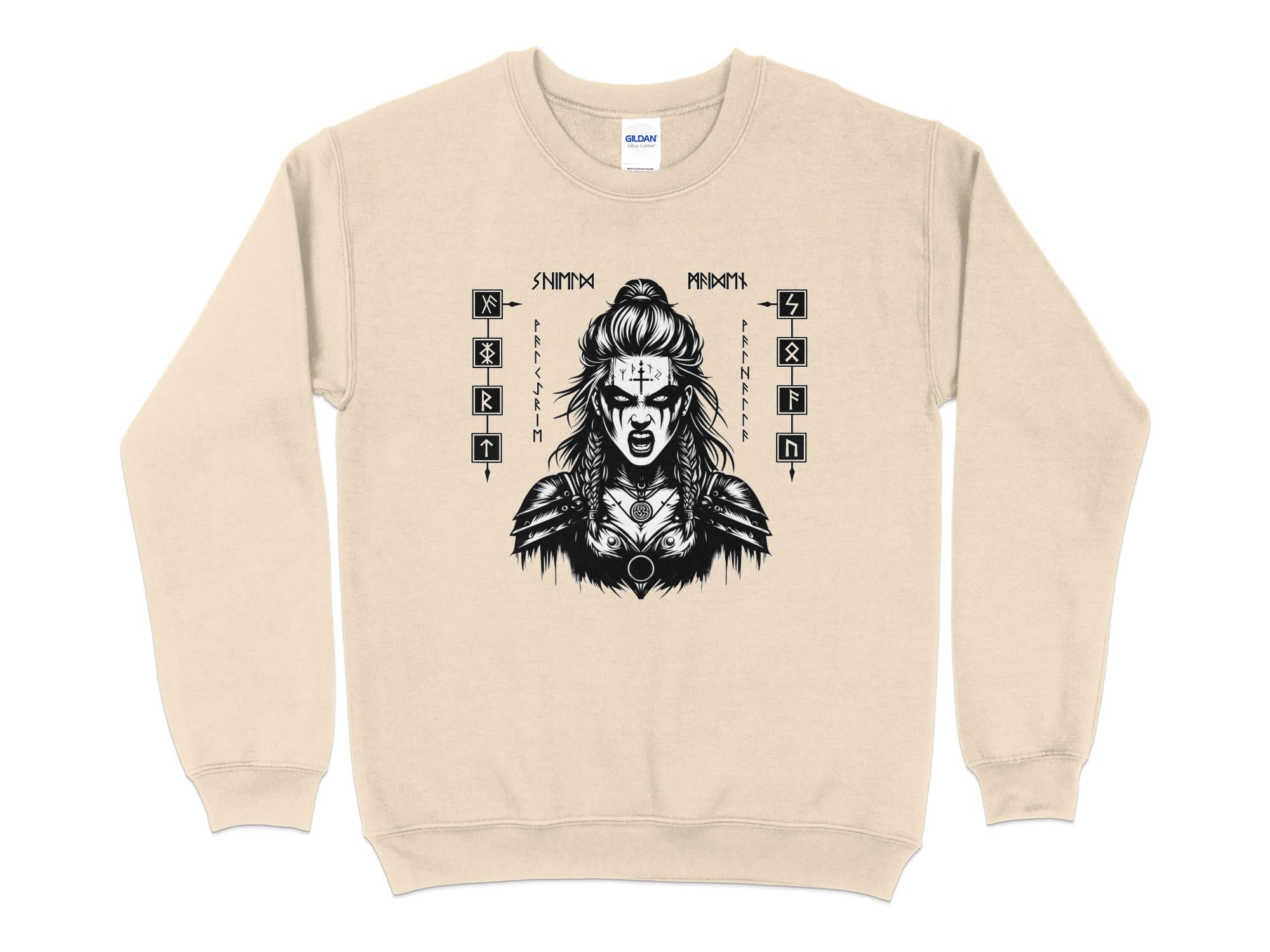 Viking Shield Maiden - Coloured Gildan Sweatshirt Realistic Norse Talisman Men Women Unisex Valhalla Tee Graphic Design