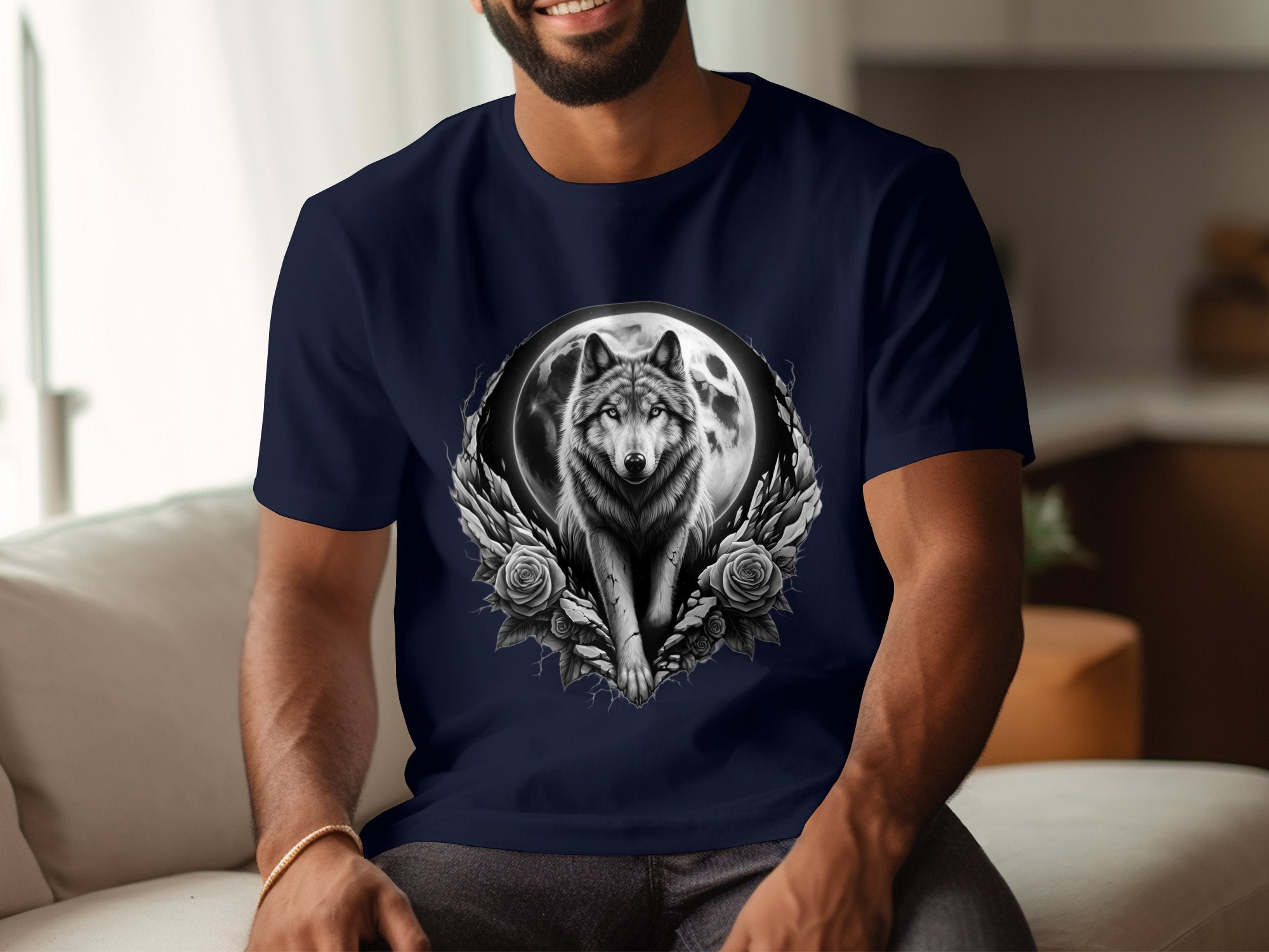 Moon Wolf - Coloured Gildan T-Shirt Realistic Animal Talisman Unisex Mythology Tee Graphic Design