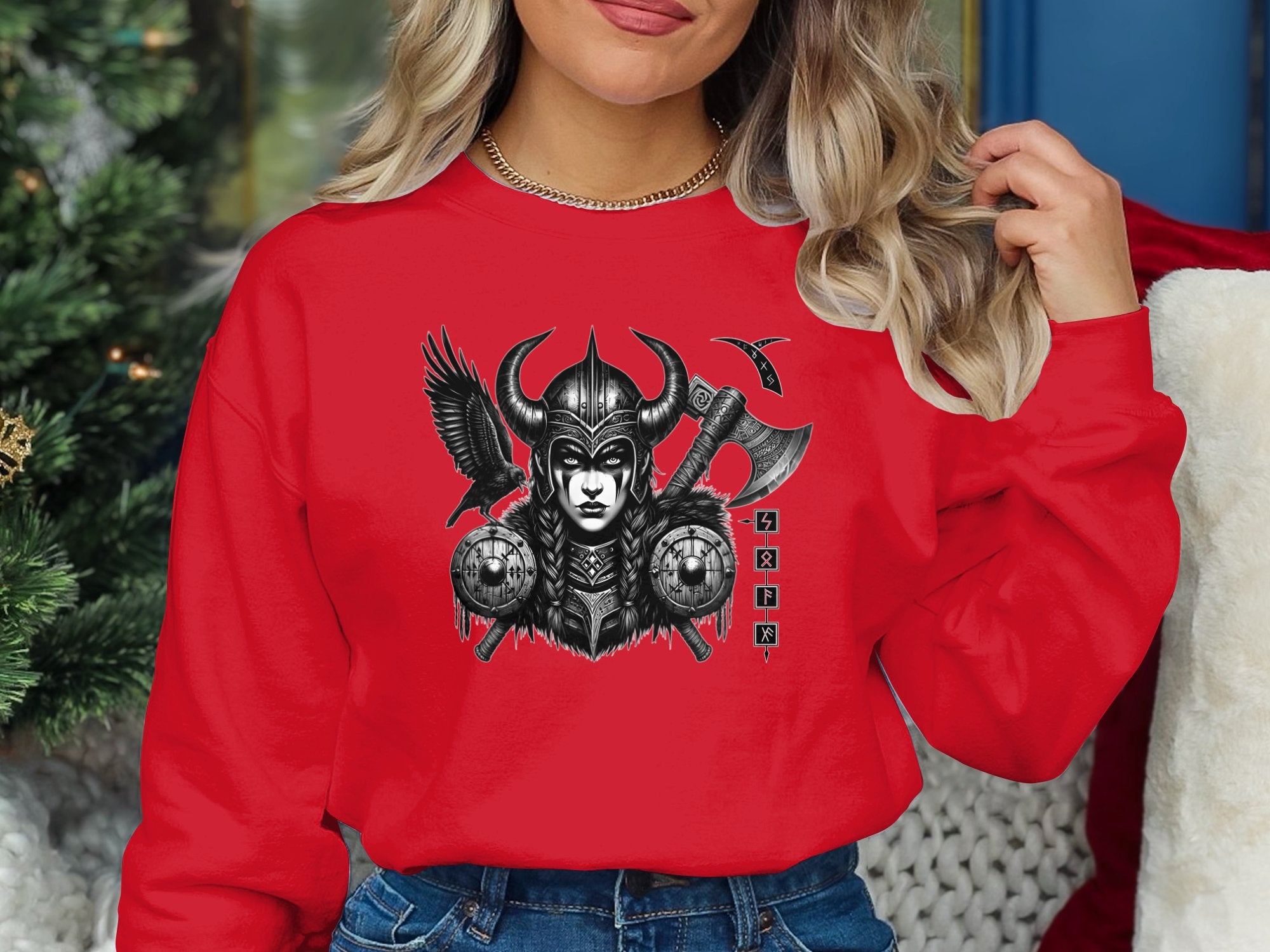 Viking Shield Maiden - Coloured Gildan Sweatshirt Realistic Norse Talisman Men Women Unisex Valhalla Tee Graphic Design