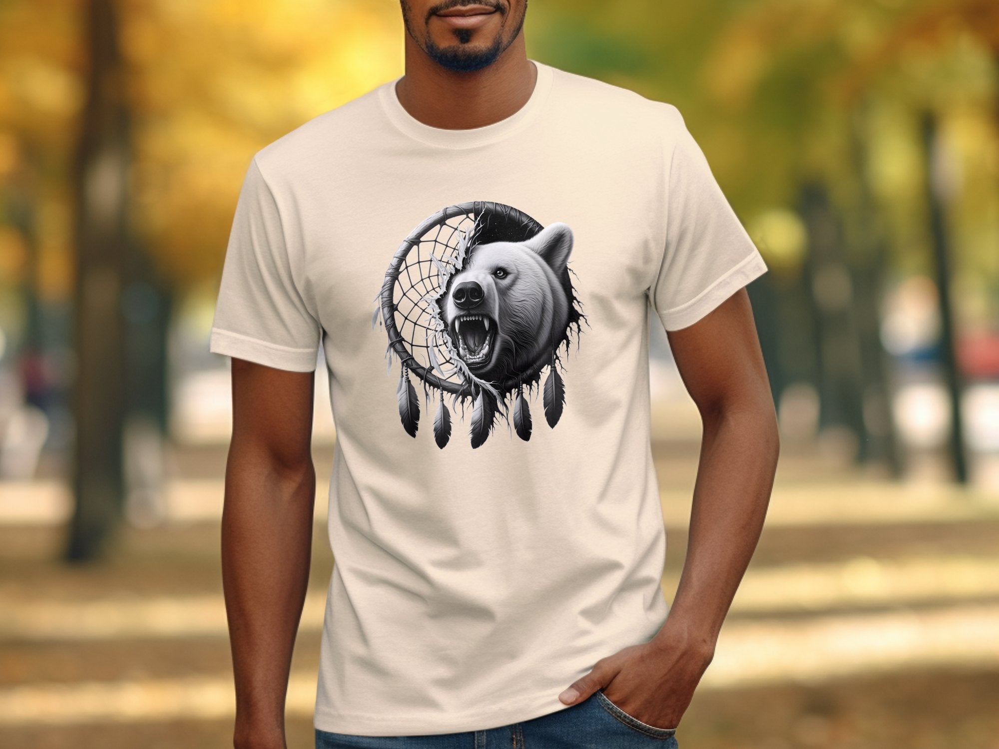 Dreamcatcher Bear - Coloured Gildan T-Shirt Realistic Native American Talisman Unisex Mythology Tee Graphic Design