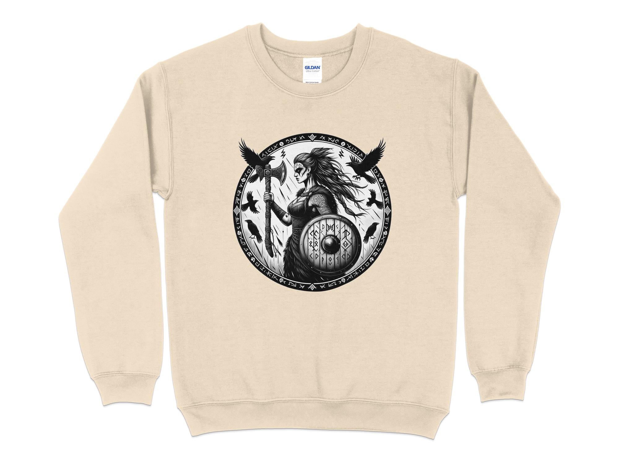 Viking Shield Maiden - Coloured Gildan Sweatshirt Realistic Norse Talisman Men Women Unisex Valhalla Tee Graphic Design