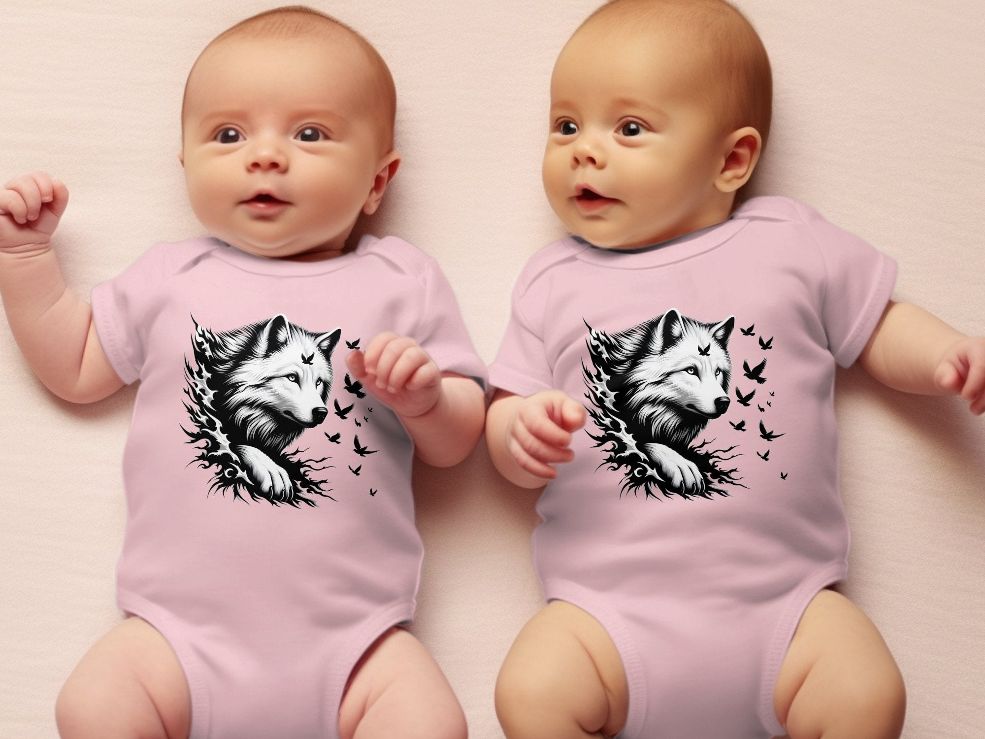 Wolf x Doves - Coloured Toddler Bodysuit Realistic Animal Talisman Unisex Tee Graphic Design