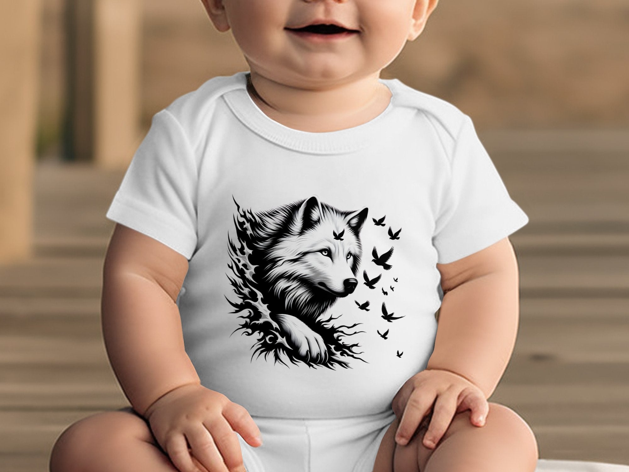 Wolf x Doves - Coloured Toddler Bodysuit Realistic Animal Talisman Unisex Tee Graphic Design