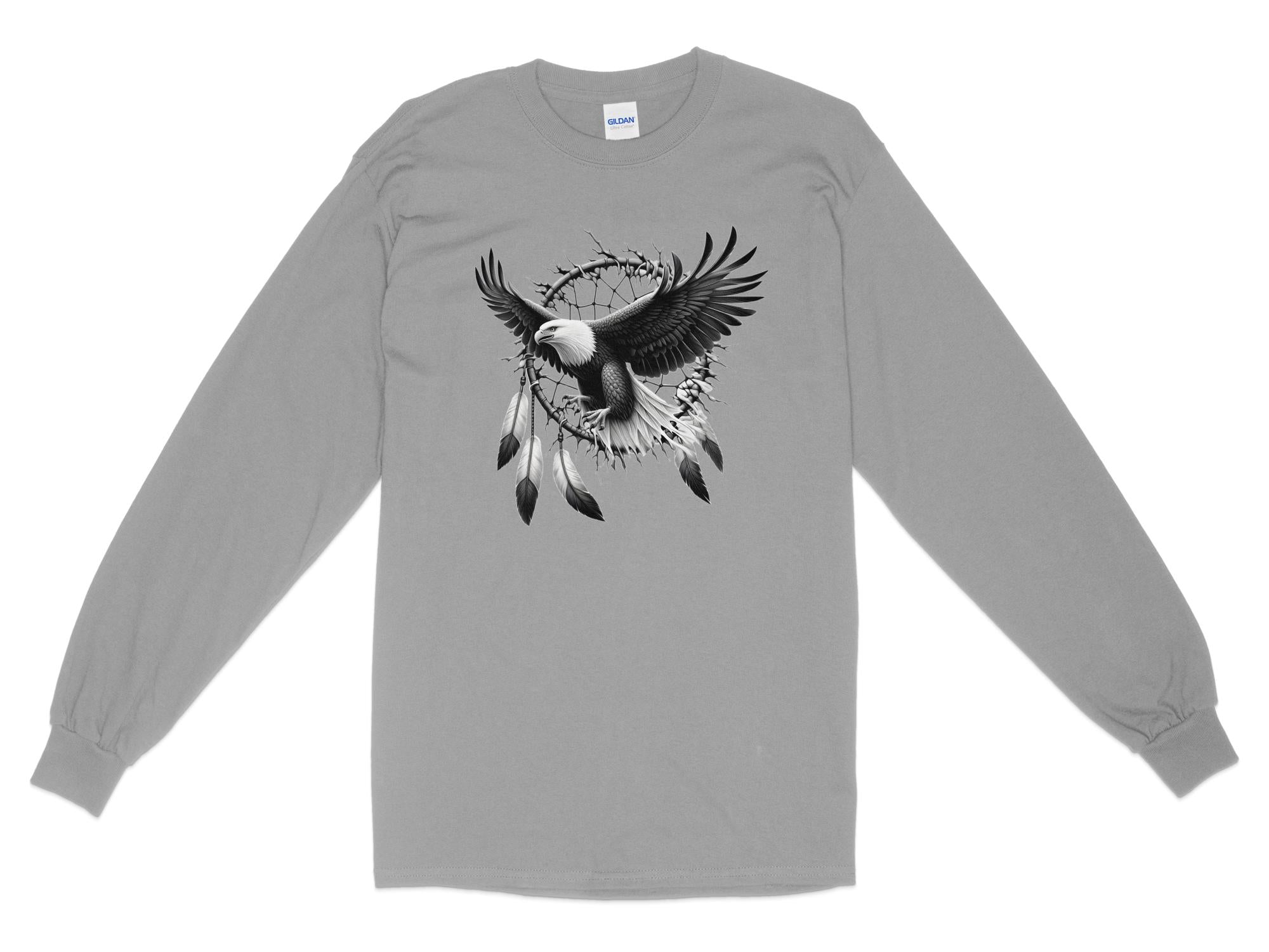 Dreamcatcher Eagle - Coloured Gildan Long Sleeve Realistic Native American Talisman Unisex Mythology Tee Graphic Design