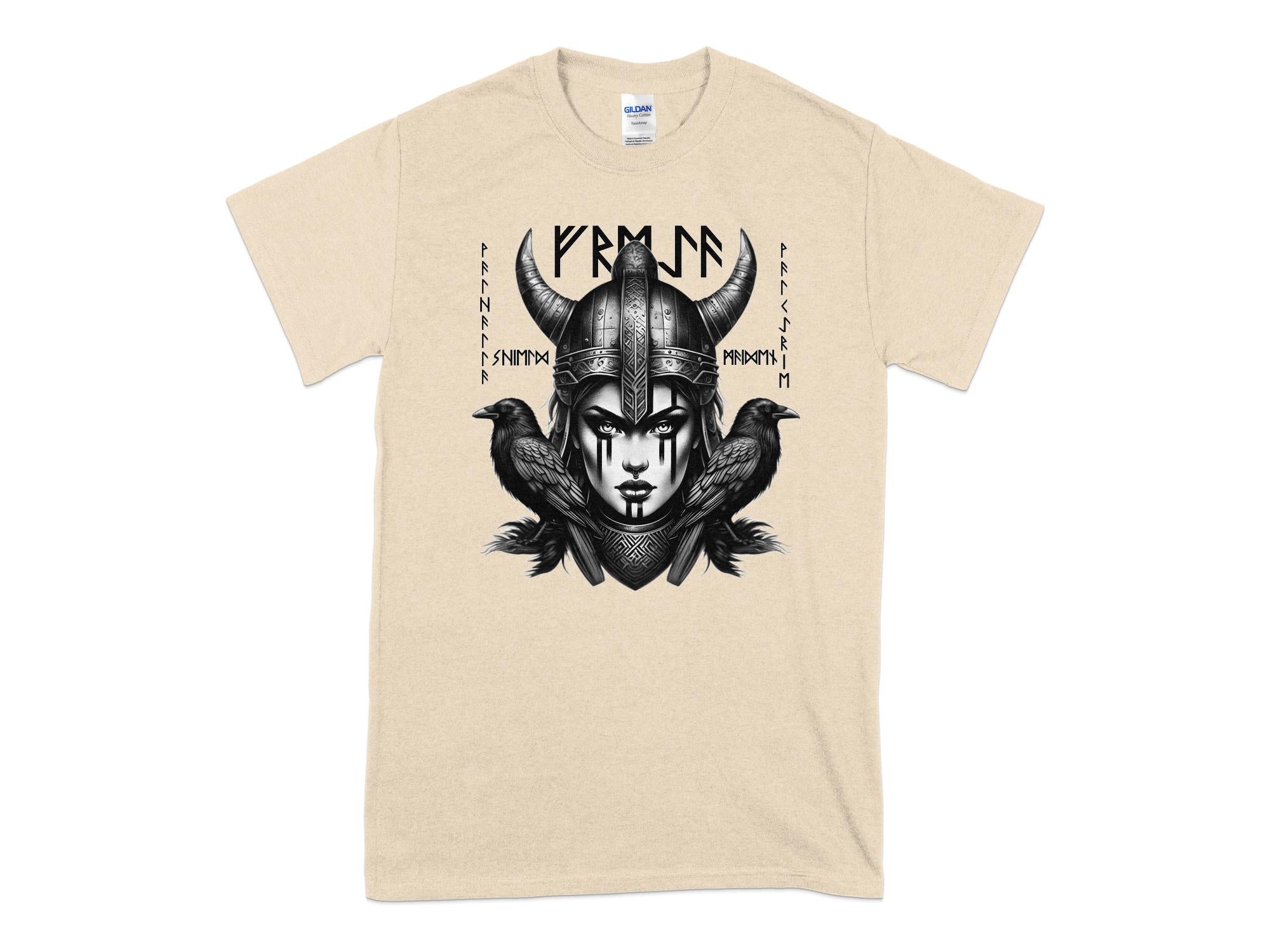 Viking Shield Maiden - Coloured Gildan T Shirt Realistic Norse Talisman Men Women Unisex Valhalla Tee Graphic Design