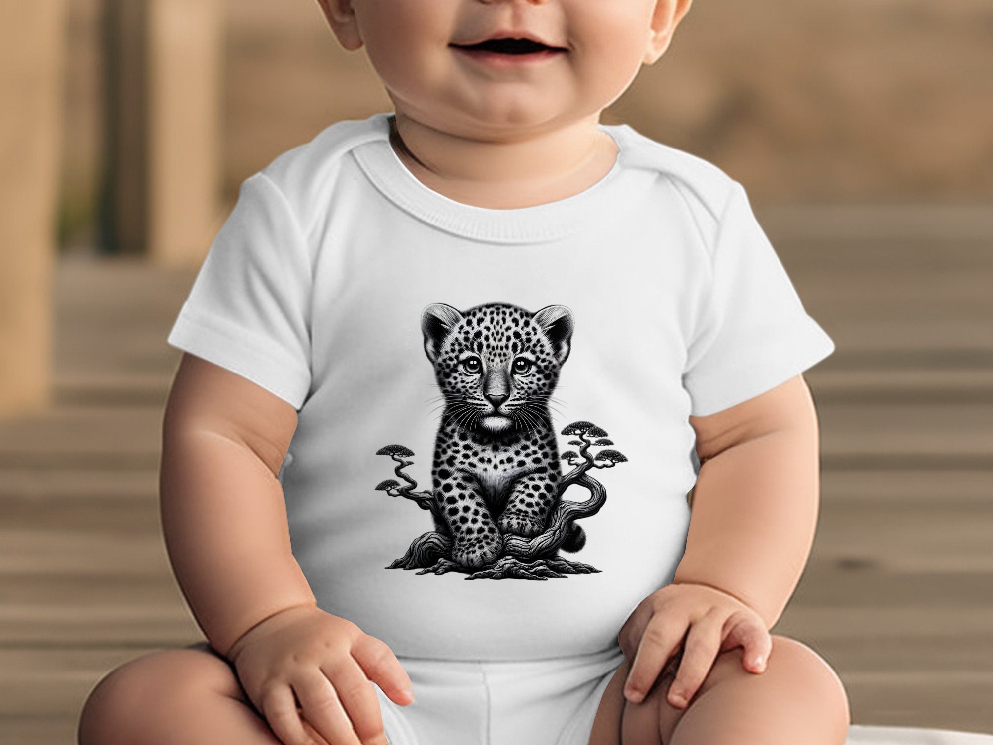 Leopard Bonsai - Coloured Toddler Bodysuit Realistic Animal Talisman Unisex Cute Tee Graphic Design