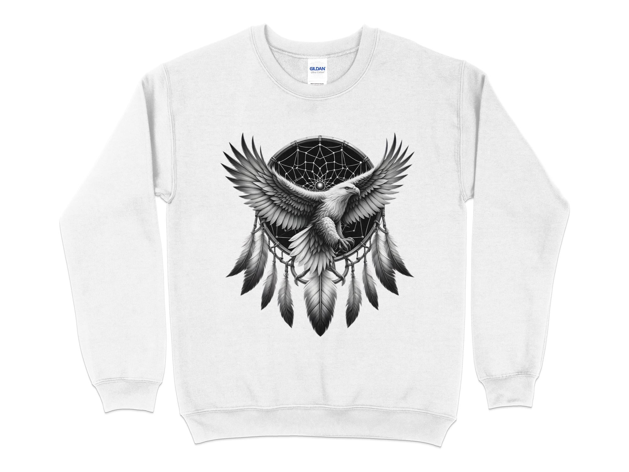 Dreamcatcher Eagle - Coloured Gildan Sweatshirt Realistic Native American Talisman Unisex Mythology Tee Graphic Design