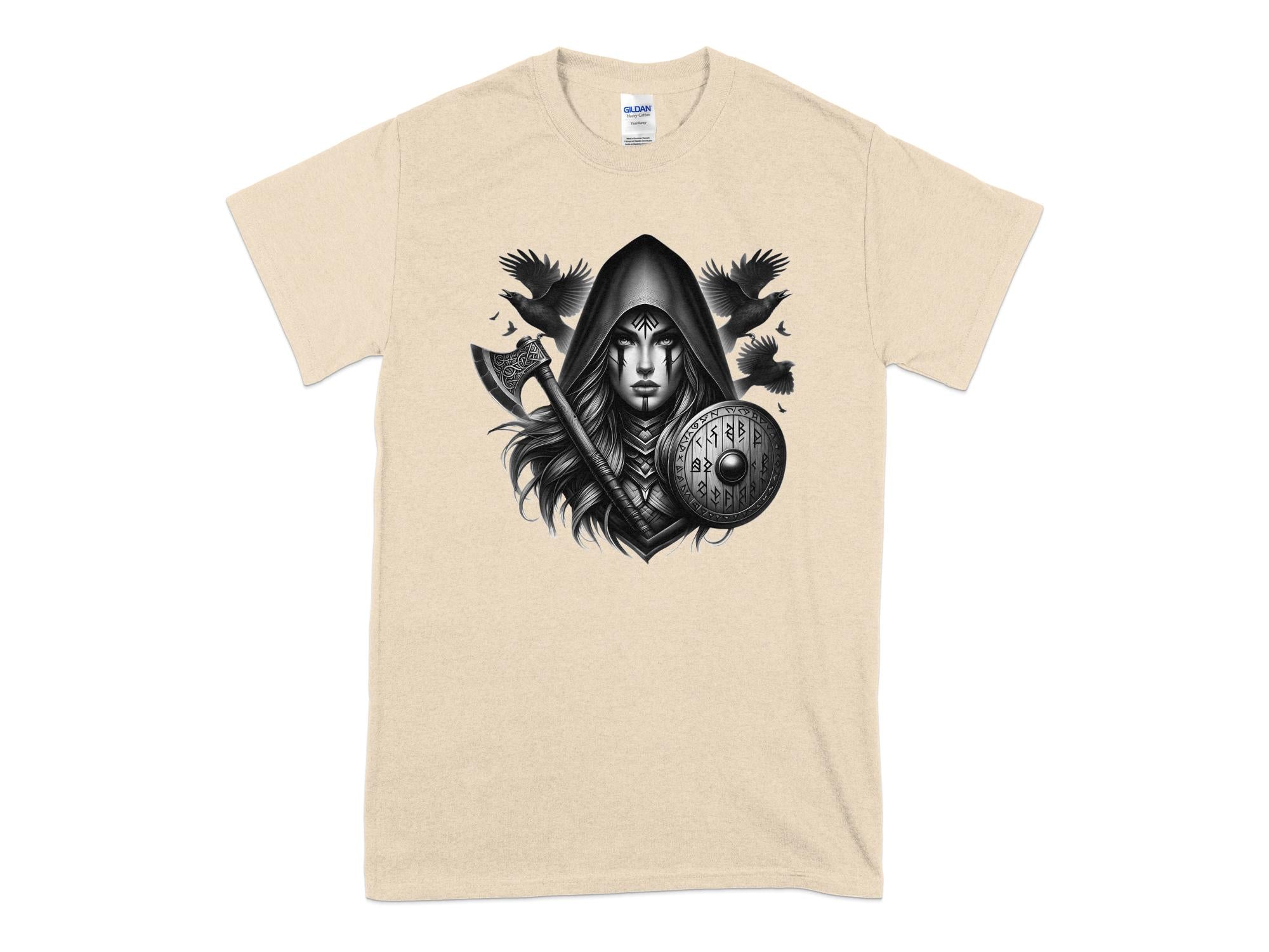 Viking Shield Maiden - Coloured Gildan T Shirt Realistic Norse Talisman Men Women Unisex Valhalla Tee Graphic Design