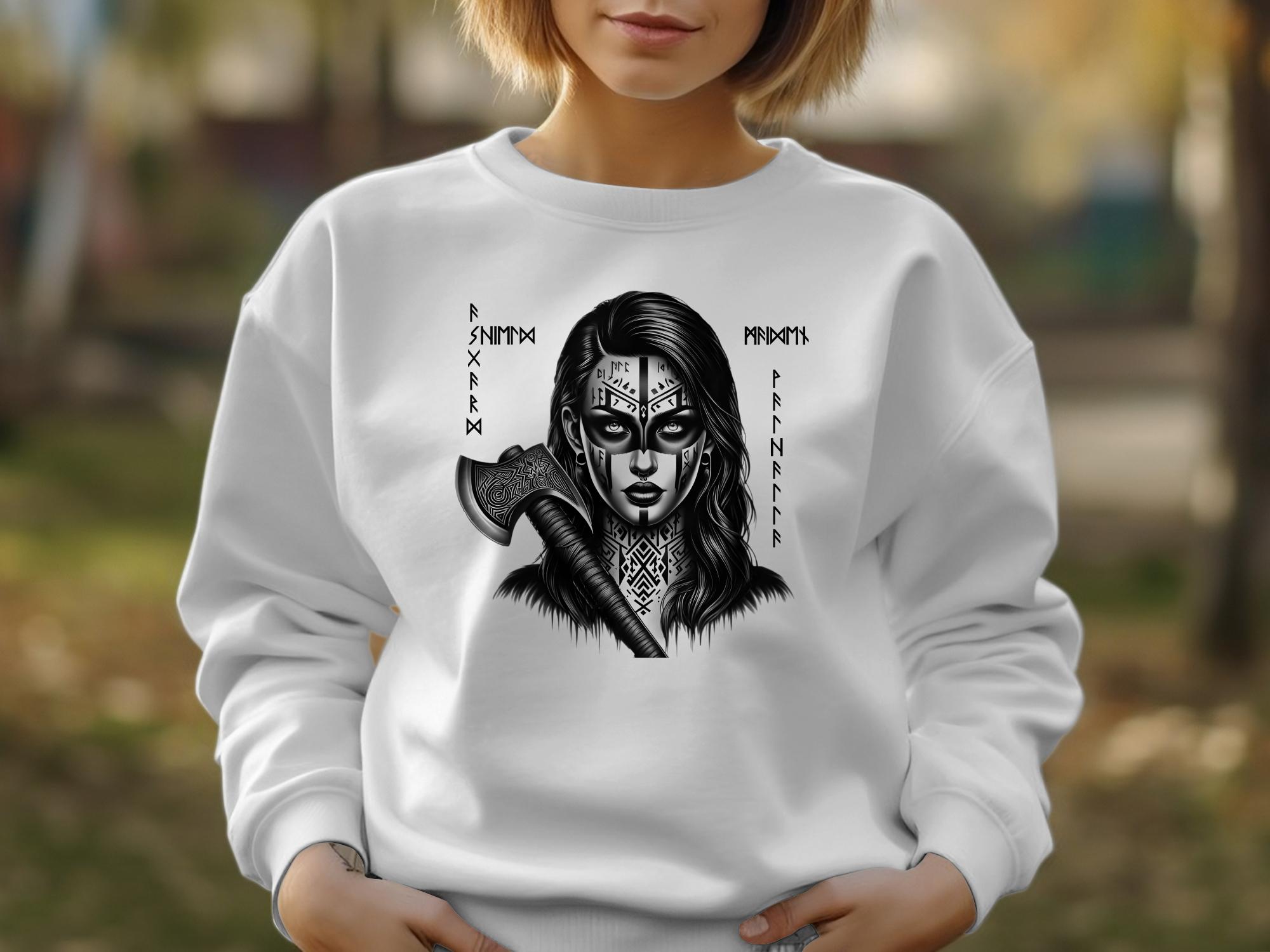 Viking Shield Maiden - Coloured Gildan Sweatshirt Realistic Norse Talisman Men Women Unisex Valhalla Tee Graphic Design