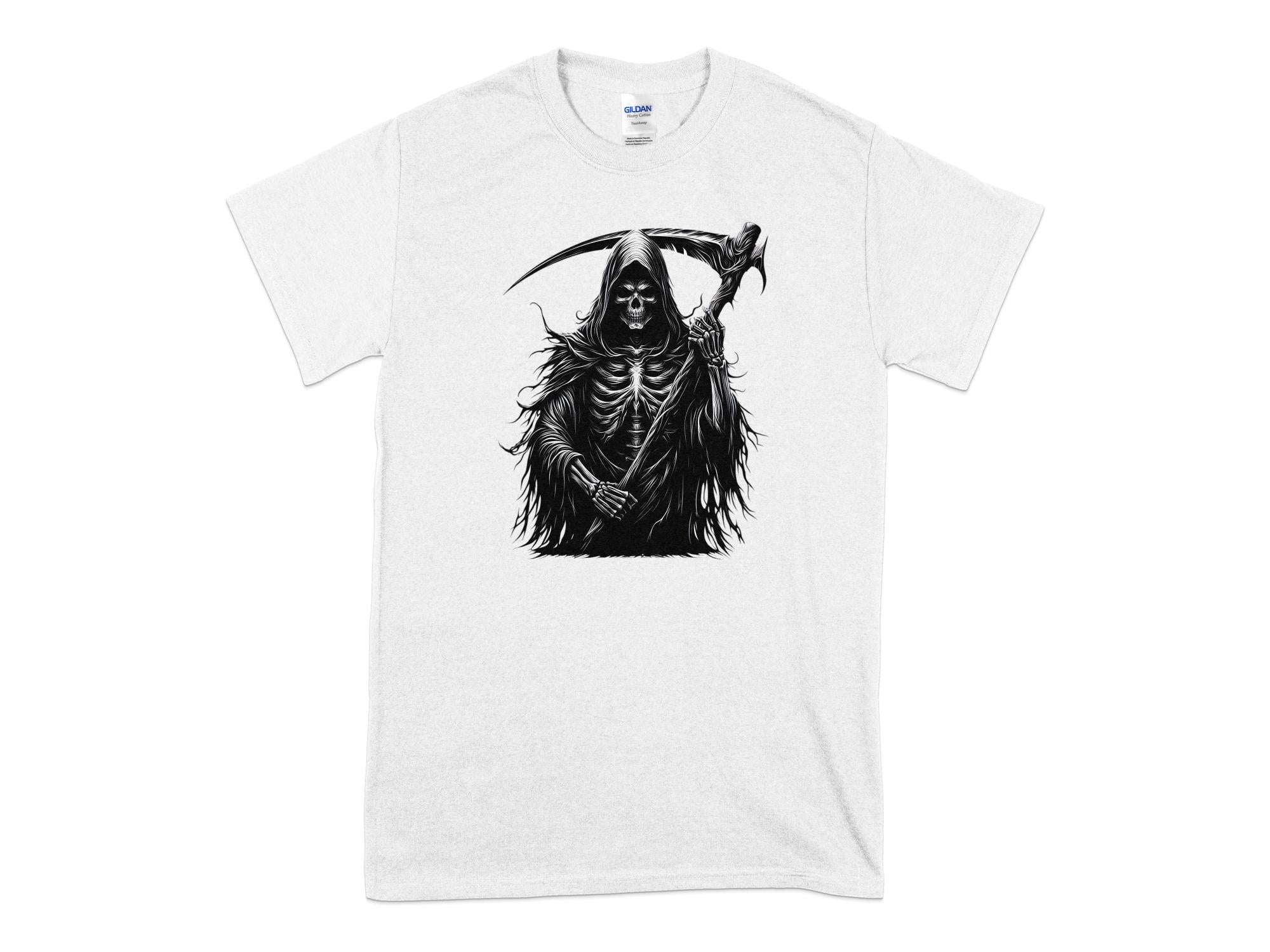 Grim Reaper - Black White Gildan T-Shirt Commemorative Talisman Unisex Tee Graphic Design