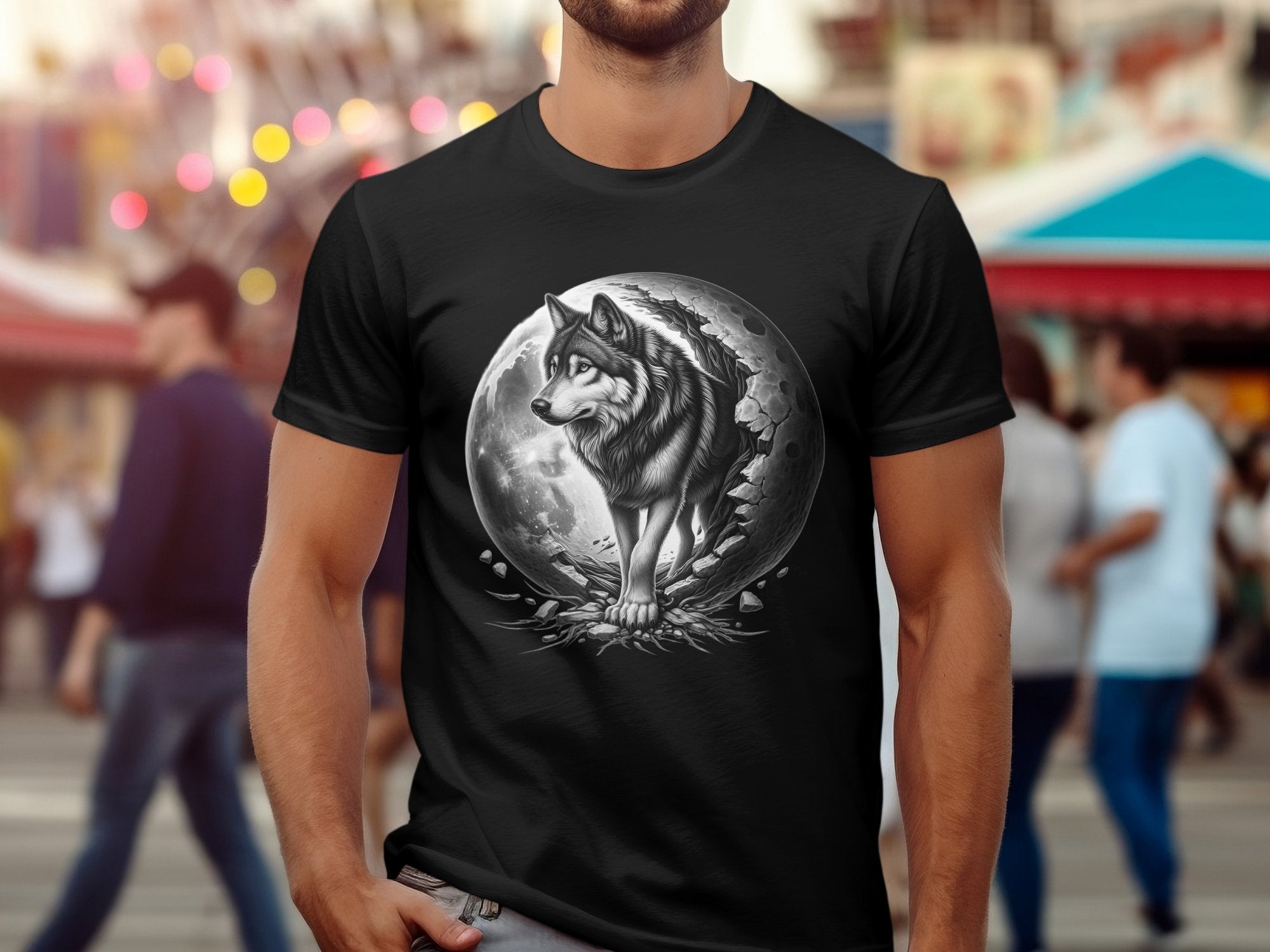 Moon Wolf - Coloured Gildan T-Shirt Realistic Animal Talisman Unisex Mythology Tee Graphic Design