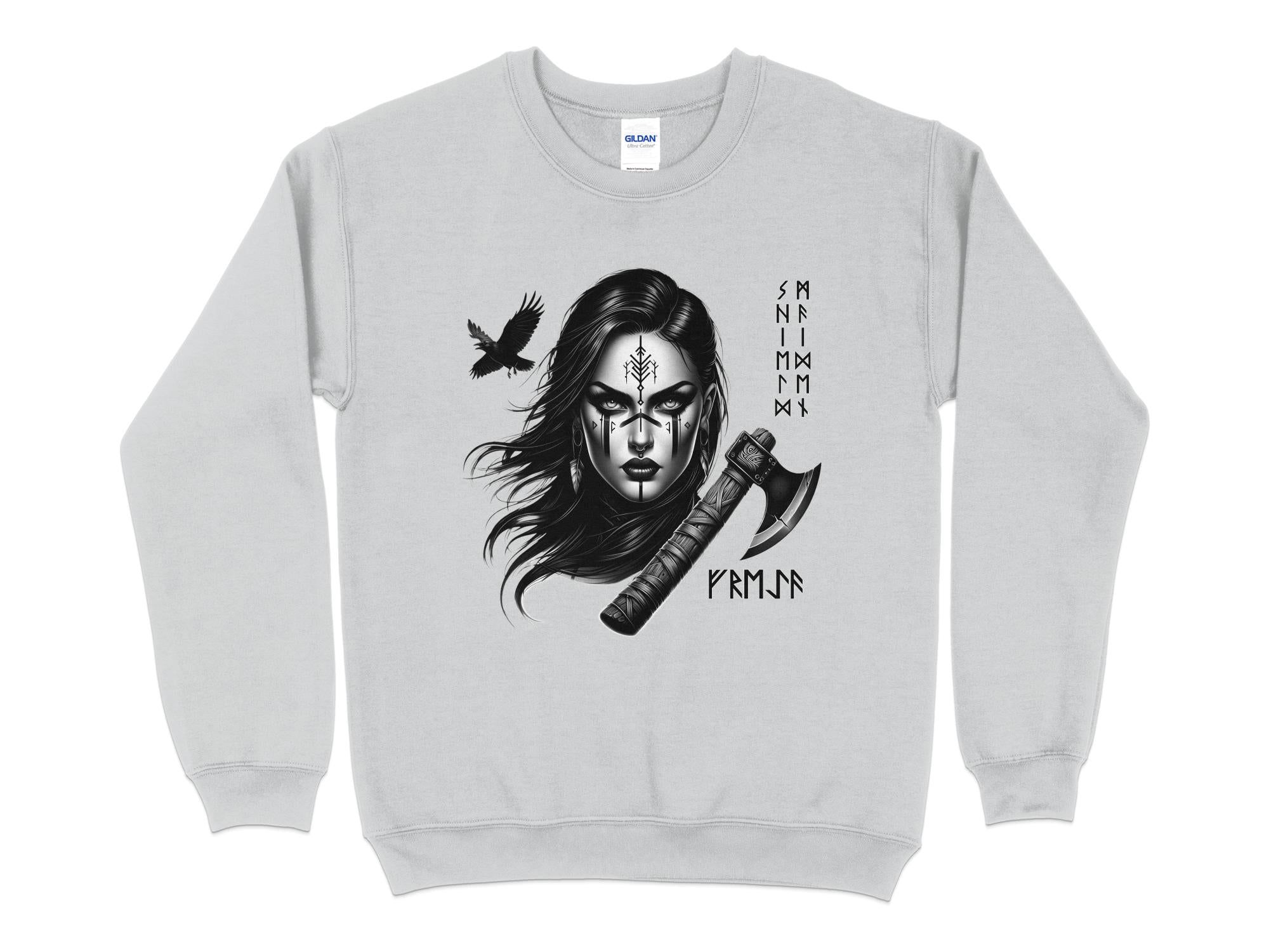 Viking Shield Maiden - Coloured Gildan Sweatshirt Realistic Norse Talisman Men Women Unisex Valhalla Tee Graphic Design