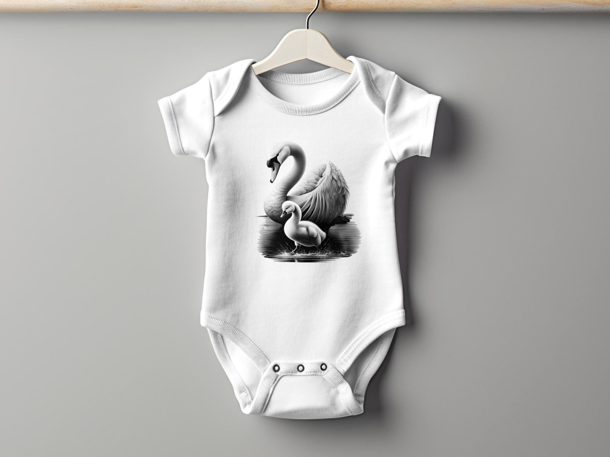 Swan & Cygnet- Black White Toddler Bodysuit Realistic Family Talisman Unisex Tee Graphic Design