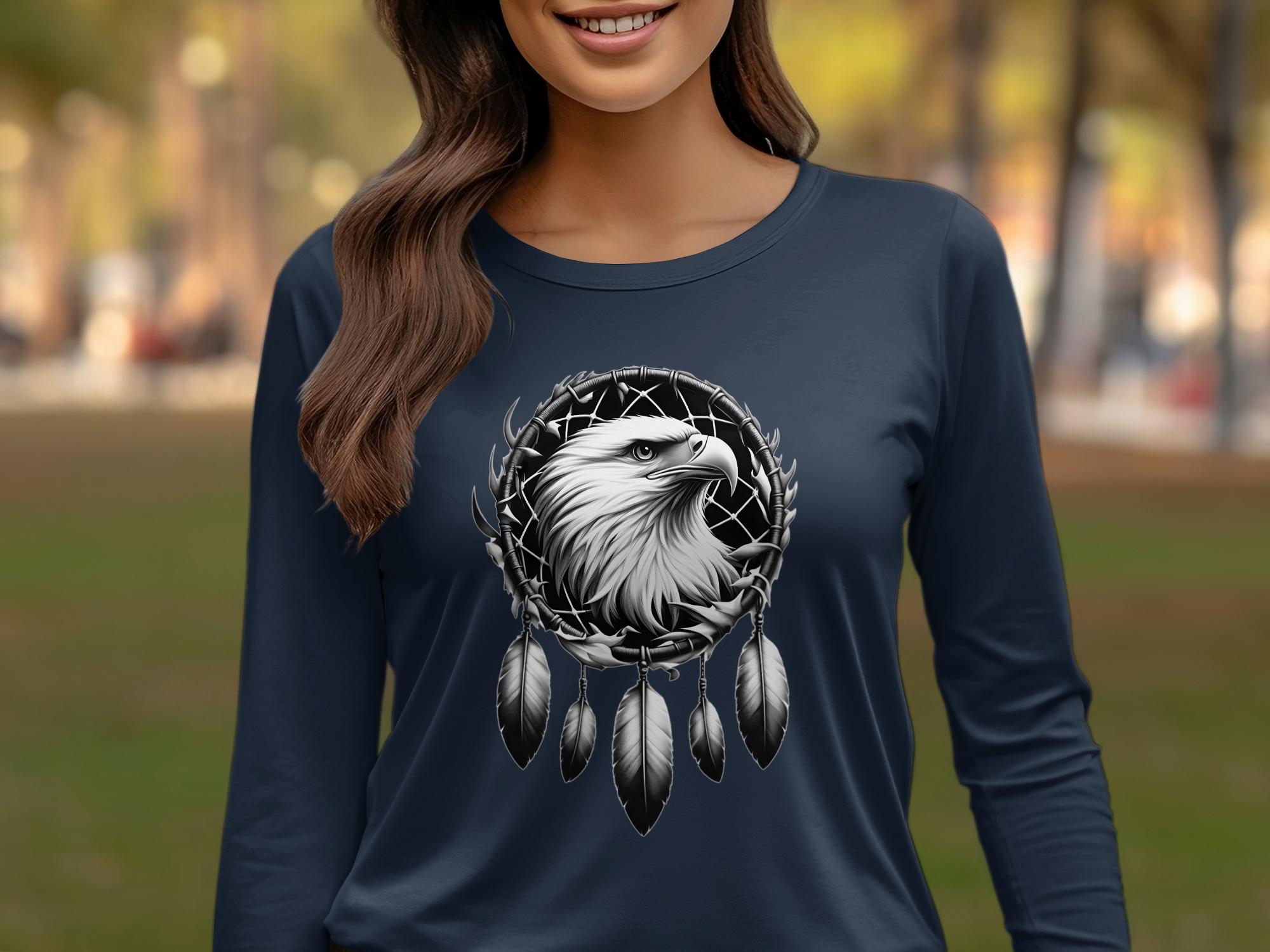 Dreamcatcher Eagle - Coloured Gildan Long Sleeve Realistic Native American Talisman Unisex Mythology Tee Graphic Design